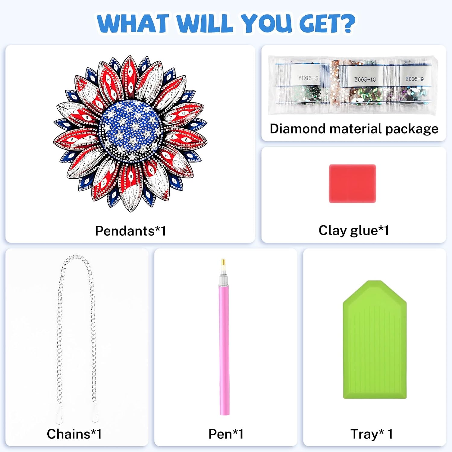 Bowetile 4th of July Diamond Art Hanging Kits for Adults,5D Diamond Painting American Flag Sunflower Window Pendant Kits, Special Shape Gem Art Suncatchers Ornament for Home Garden Decor Gift