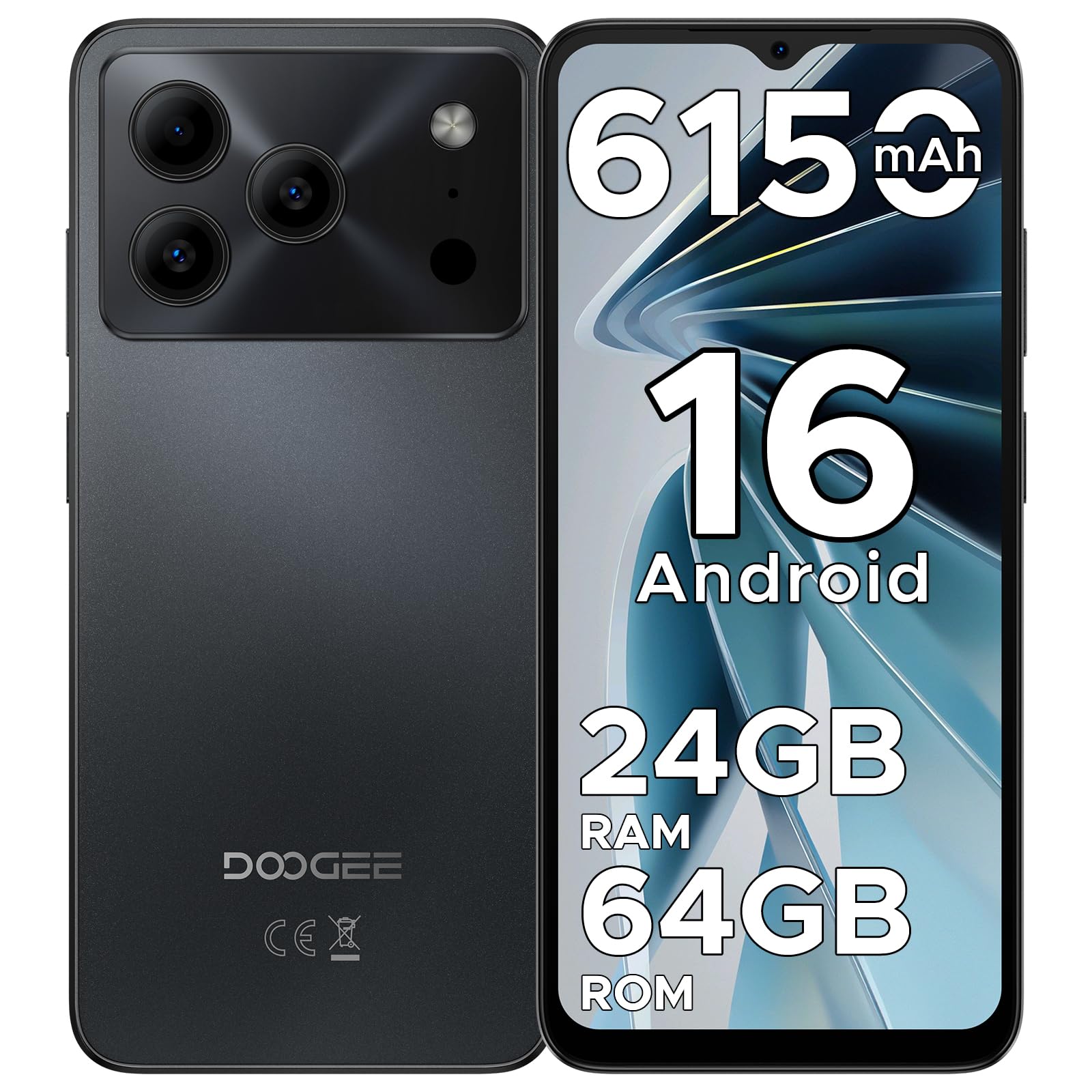 Note56 Android 16 Telefono Movil Libres, 6150mAh 24GB+ 64GB/2TB Smartphone, Octa Core Telefonos Moviles HD+ 6,56", Cámara 8MP Teléfono Móvil, Gemini AI/Dual SIM/Face ID/GPS/OTG/Widevine L1