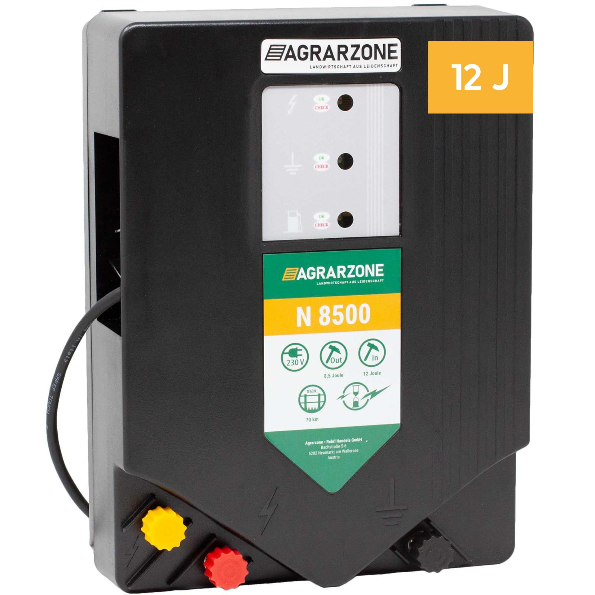 Weidezaungerät 12.000V 3 Joule - 10km Reichweite Mit LCD Display