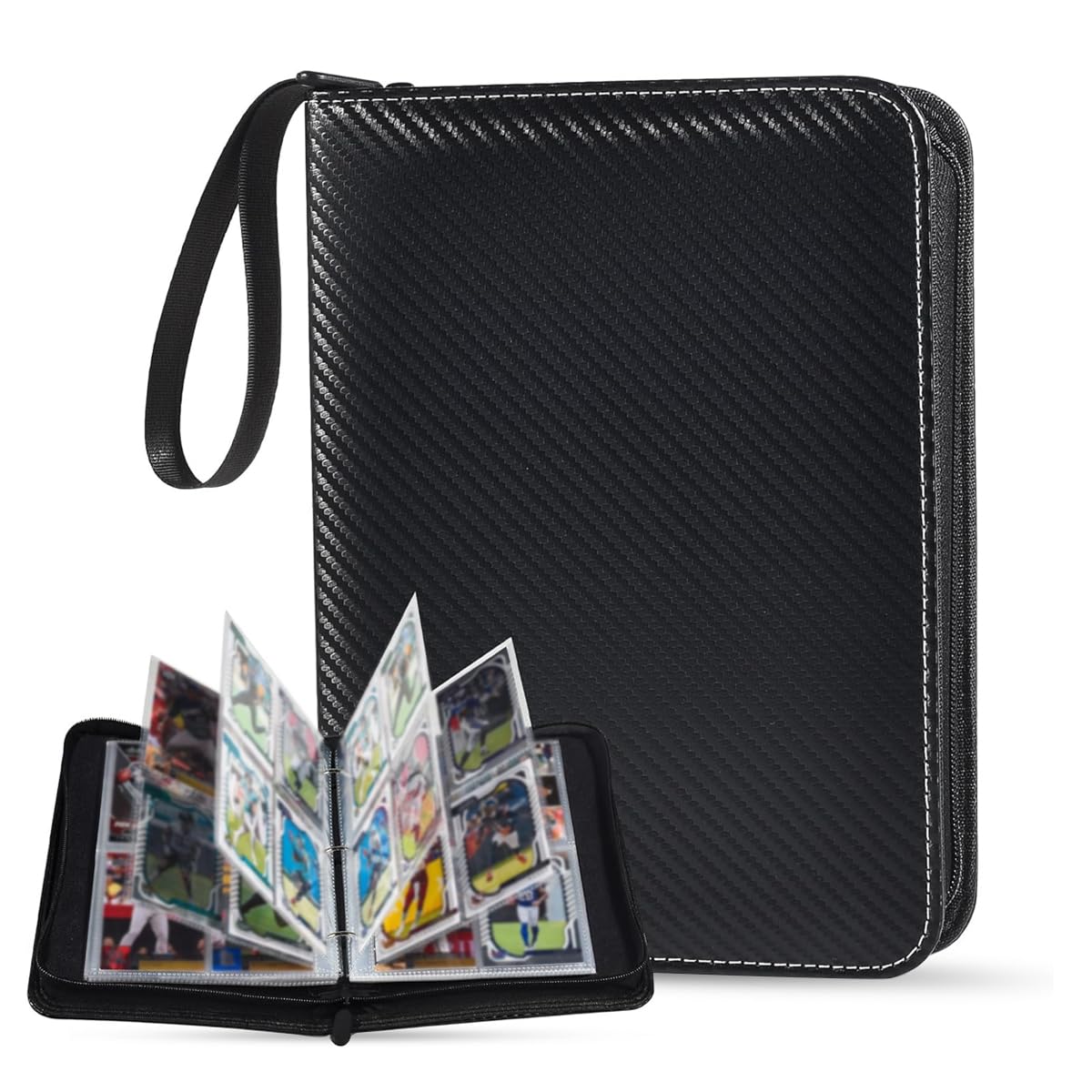 PATPAT Anime Trading Cards Holder Binder Organizer For 400 Trading Cards, Poke-Mon Cards Collection Bag Zipper Bag Gaming Card Binder Case, Game Cards Case Gift For Kids, Black