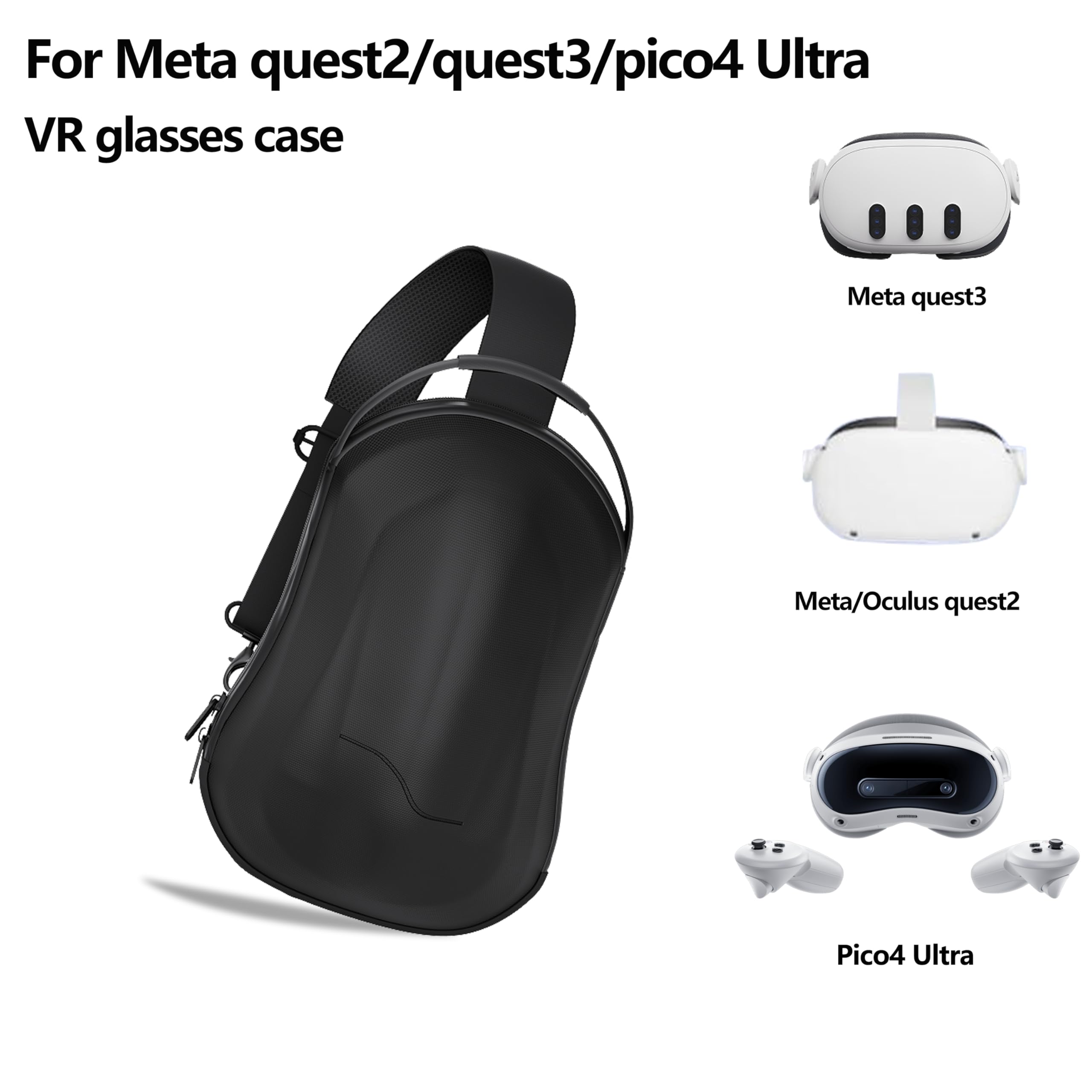 VR Headset-Tragetasche, tragbare Aufbewahrungstasche für Me.ta Que.st 3 / Pico 4 Ultra, mit Hand- und Schultergurten, Reisetasche für VR, Controller, Elite Strap und Zubehör, Schwarz