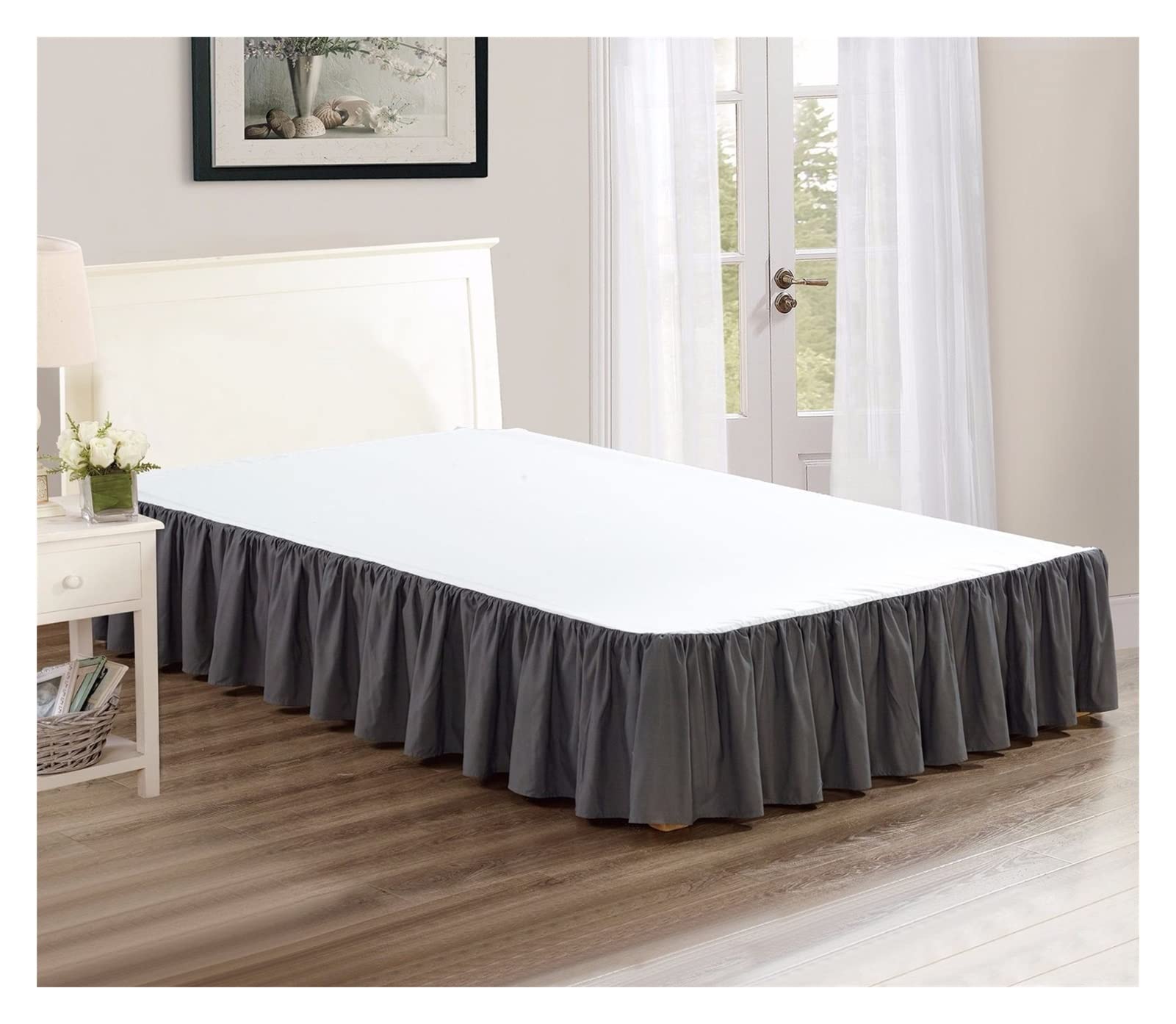 Mantovana Giroletto Matrimoniale Gonna da letto con superficie letto Materasso copertura gemella / piena / regina / king size 35cm altezza home hotel uso grigio bianco beige gonne da letto beige(Grey,