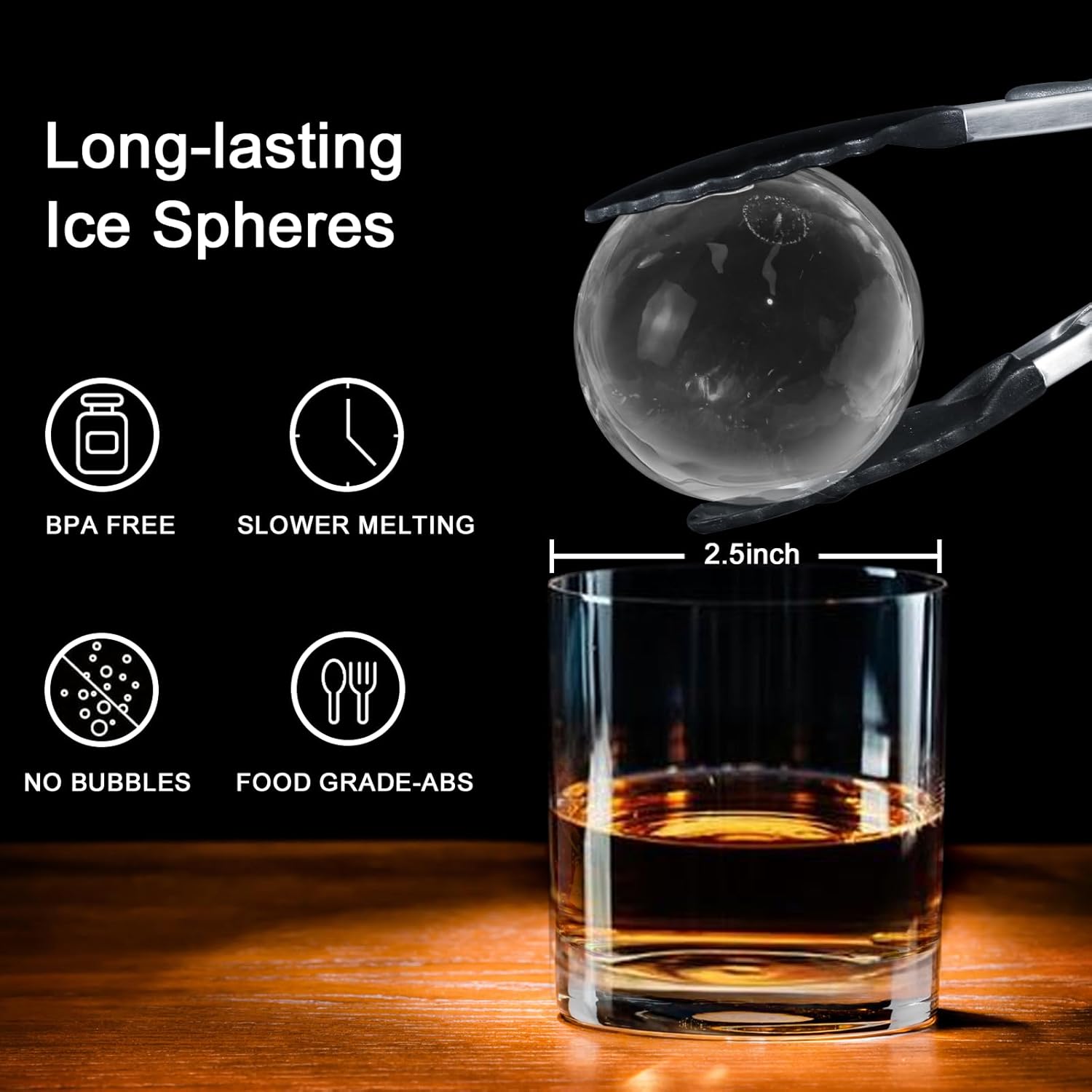 Clear Ice Cube Maker, 2.5 Inch Stainless Steel Crystal Large Clear Ice Ball Maker, Silicone Ice Cube Mold for Cocktails, Drinks & Bourbon, Whiskey Gifts for Men (4 Pack)