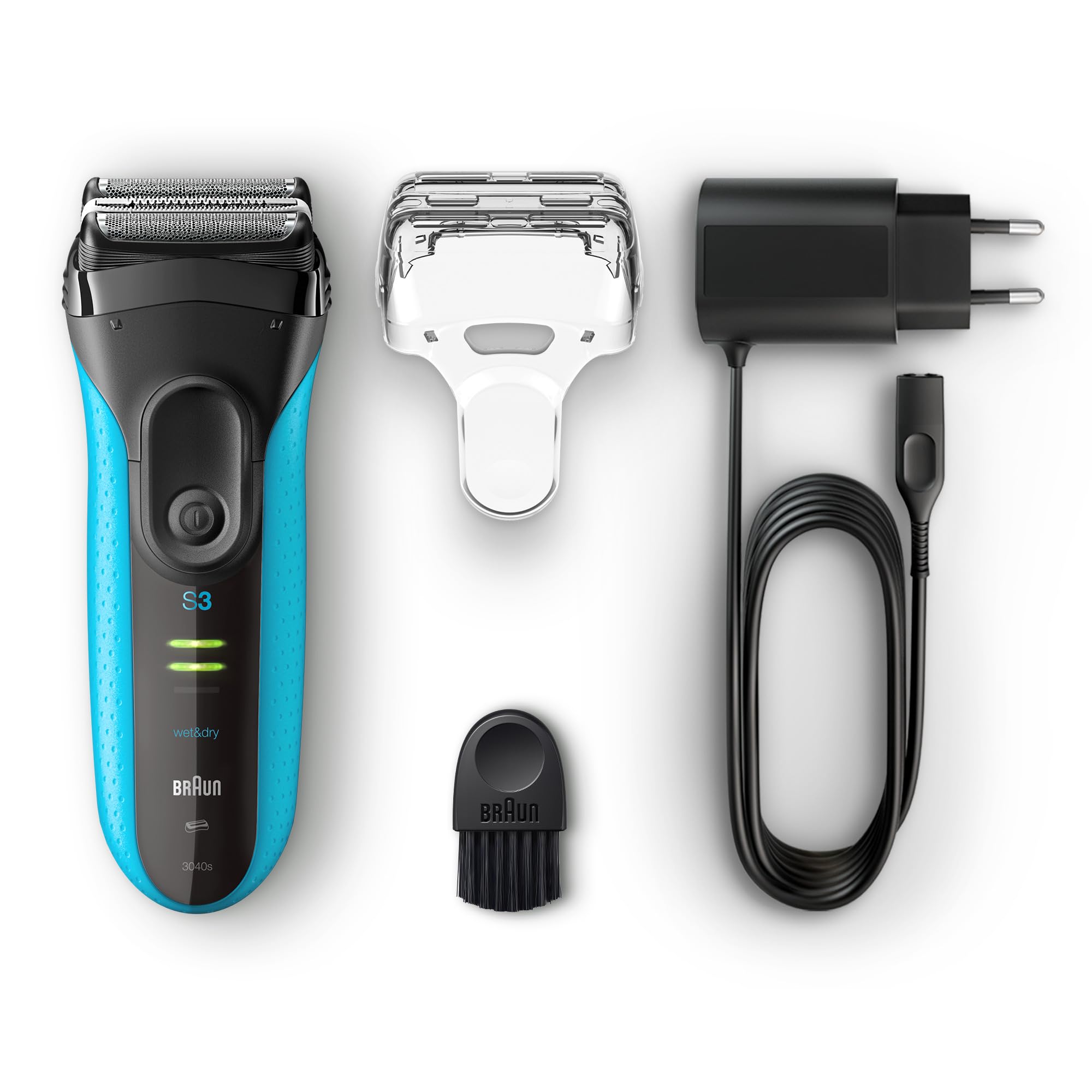 Braun Rasoir Électrique Homme Series 3 ProSkin 3040s Noir et Bleu | Batterie Rechargeable, Tondeuse de Précision Intégrée pour les Moustaches, Micro-Peigne pour Rasage Efficace, Charge Rapide