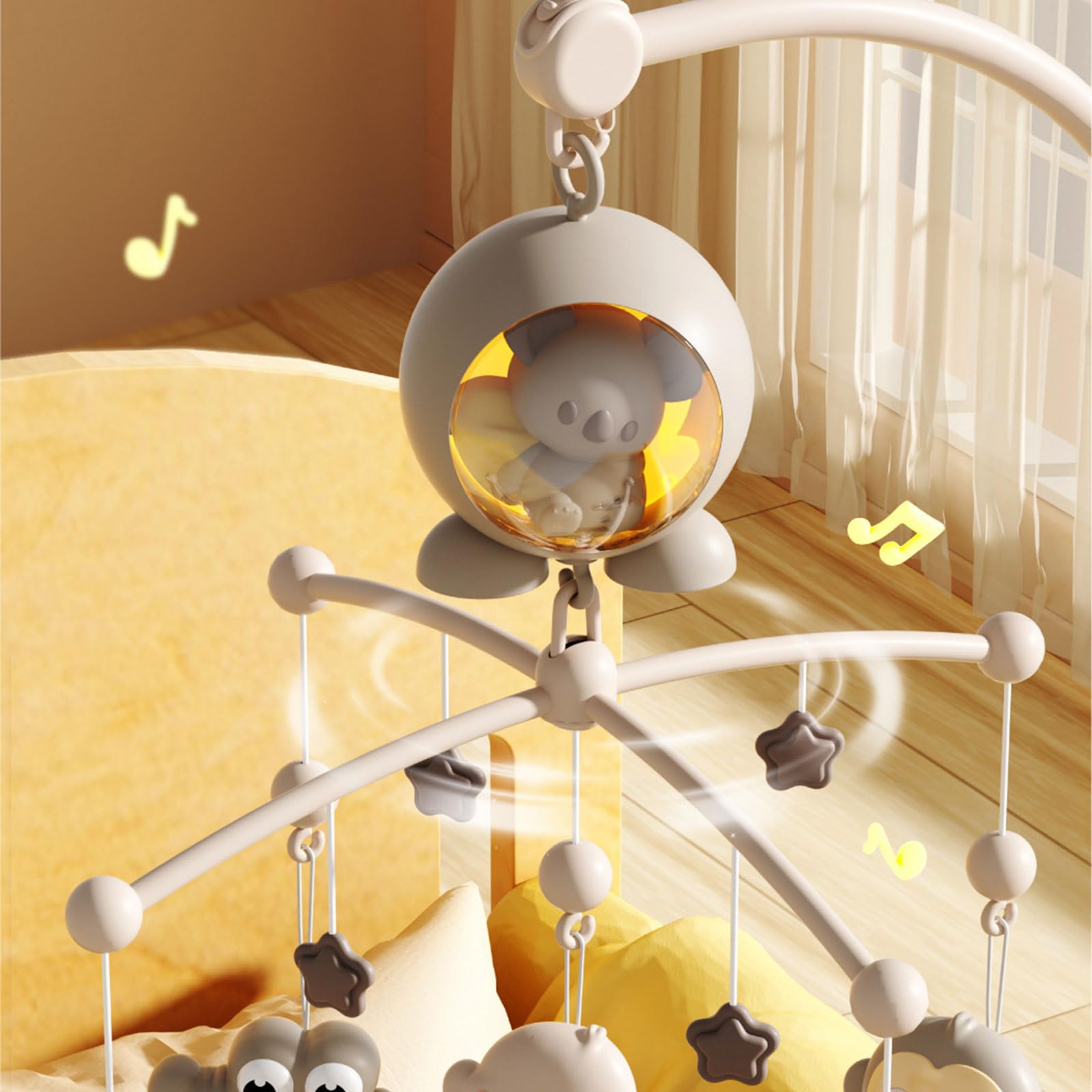 Mobile de berceau avec télécommande musicale et rotation automatique pour bébé - Développement sensoriel et chambre d'enfant