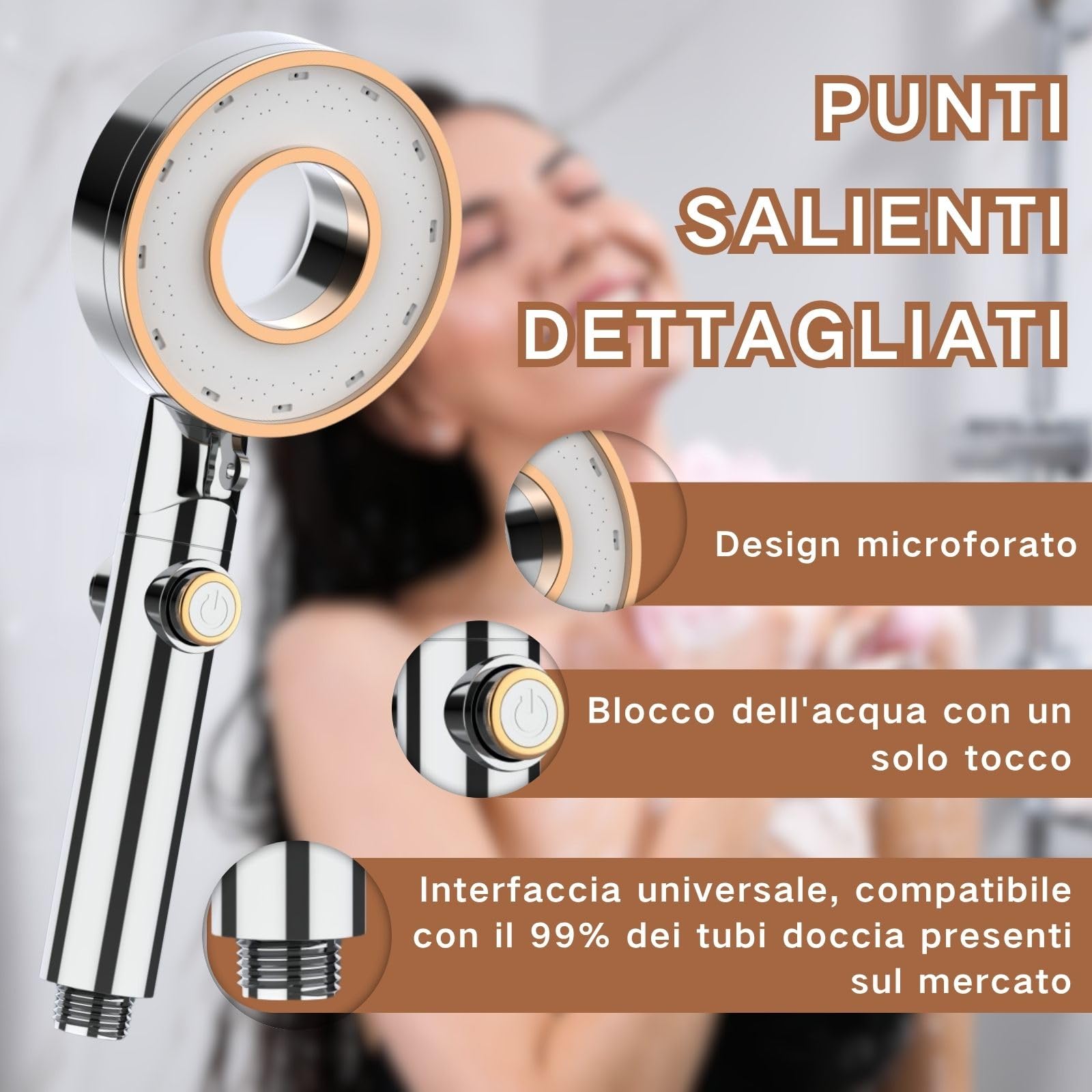 Soffione Doccia Alta Pressione Risparmio Idrico, Doccino per Doccia, Accessori Bagno, Soffione Doccia Regolabile in Tre Posizioni, Telefono Doccia Universale Facile da Installare, Argento