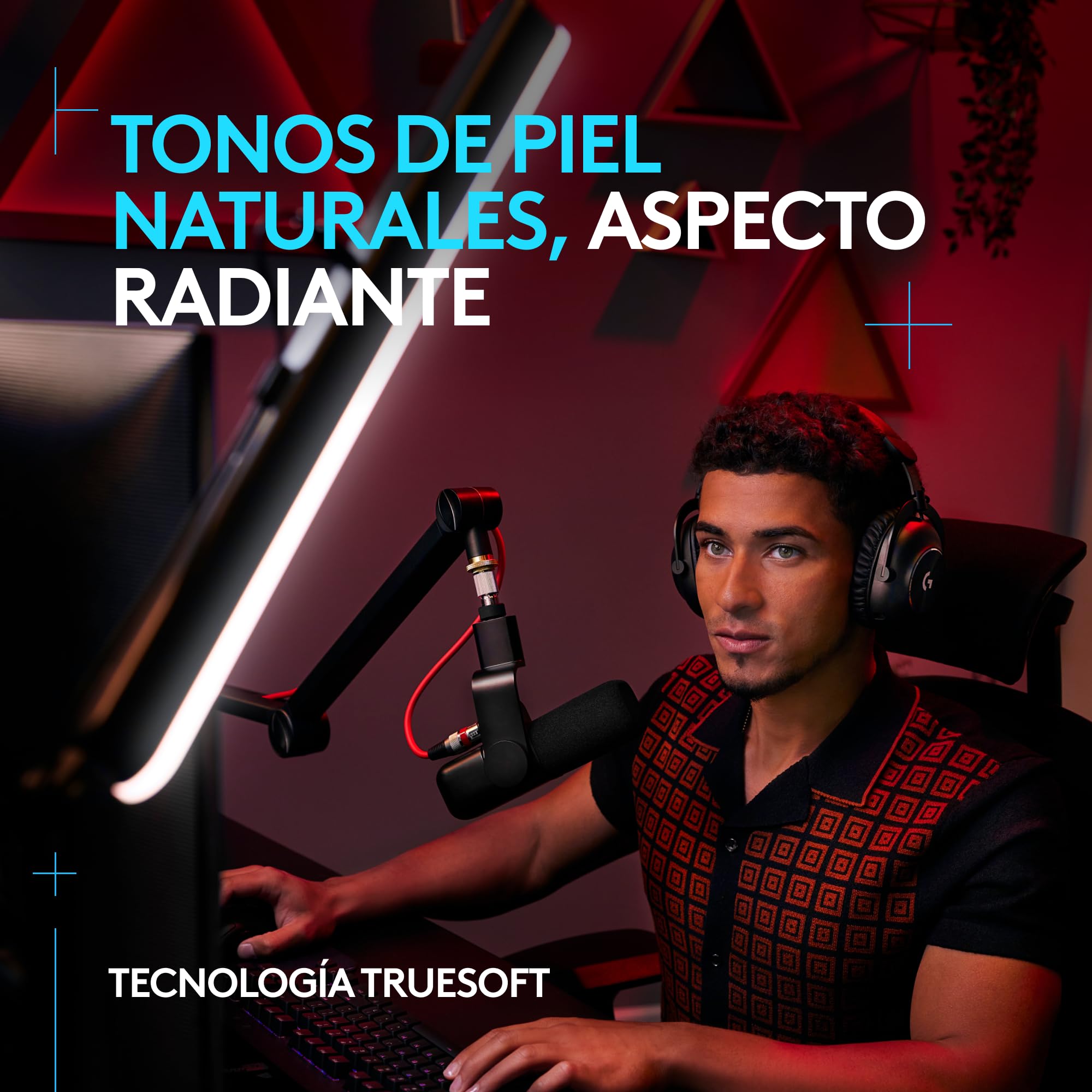 Logitech G Litra Beam, luz LED principal premium para gaming | TrueSoft, soporte de escritorio ajustable, ajuste brillo/temperatura color, control aplicación escritorio, PC/Mac - Grafito