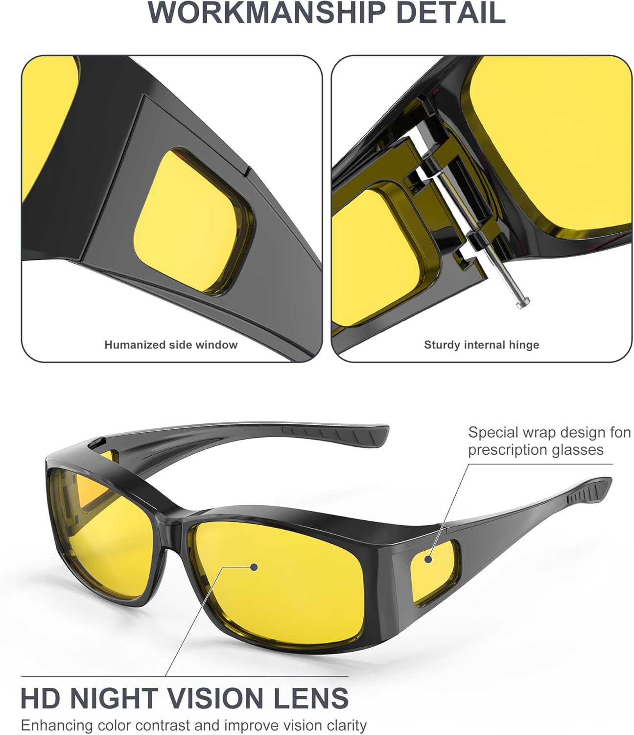 KALIYADI Fit-Over Night-Vision-Glasses for Women: Striped Anti Glare Night Driving Glasses for Men High Definition Lens - Image 4