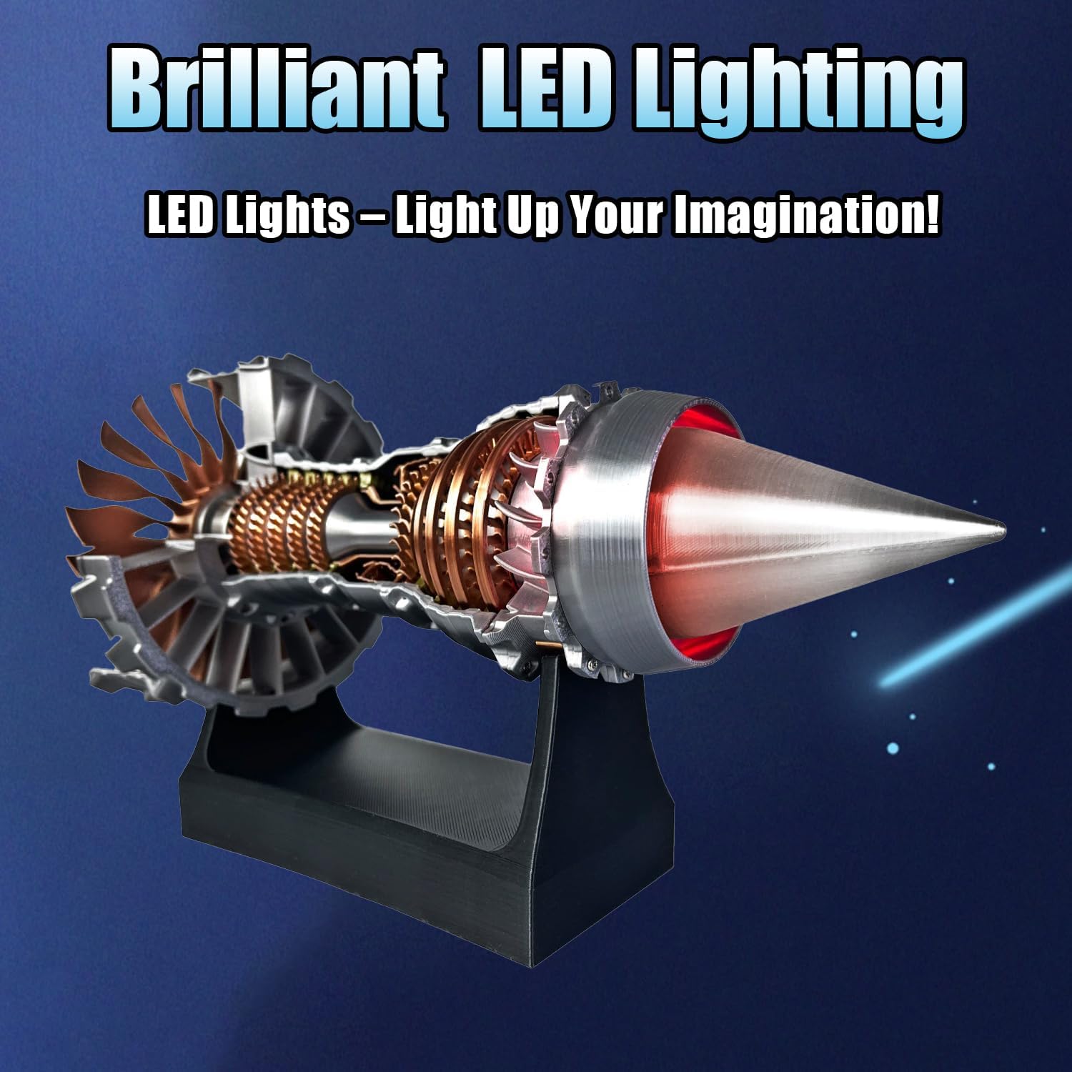 TR900 Turbofan Engine Model, Aircraft Turbojet Engine with LED Light, DIY Mechanical Science Aero Engine Education Toy Desk Decor for Adult Hobbyists,28cm (Red Light)