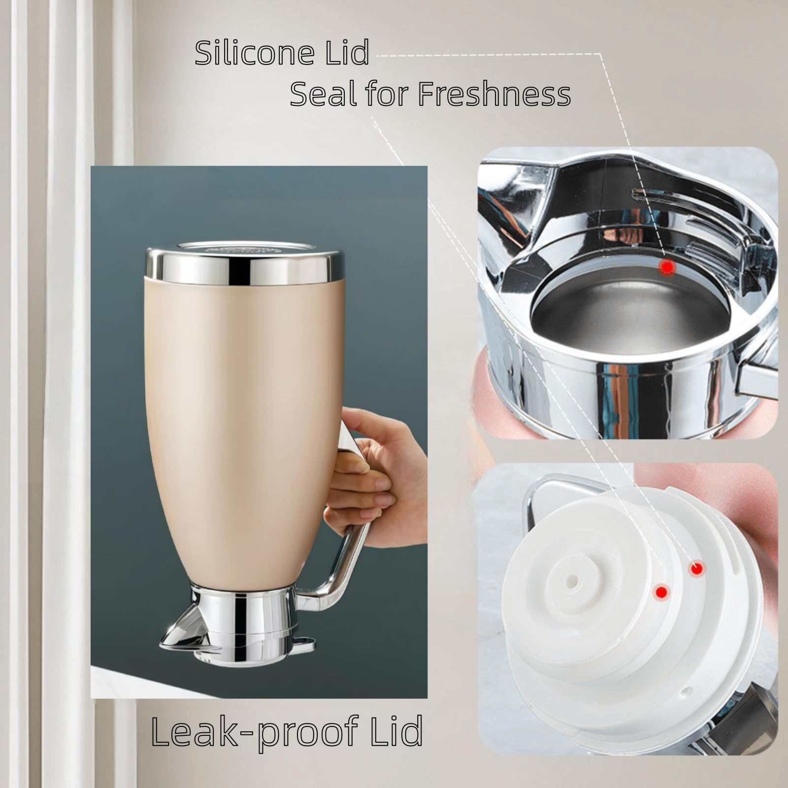 Caraffa termica da caffè in acciaio inox, doppia parete isolata sottovuoto, ritenzione calda e fredda, 2,3 l, per acqua, caffè, tè, bevande, beige