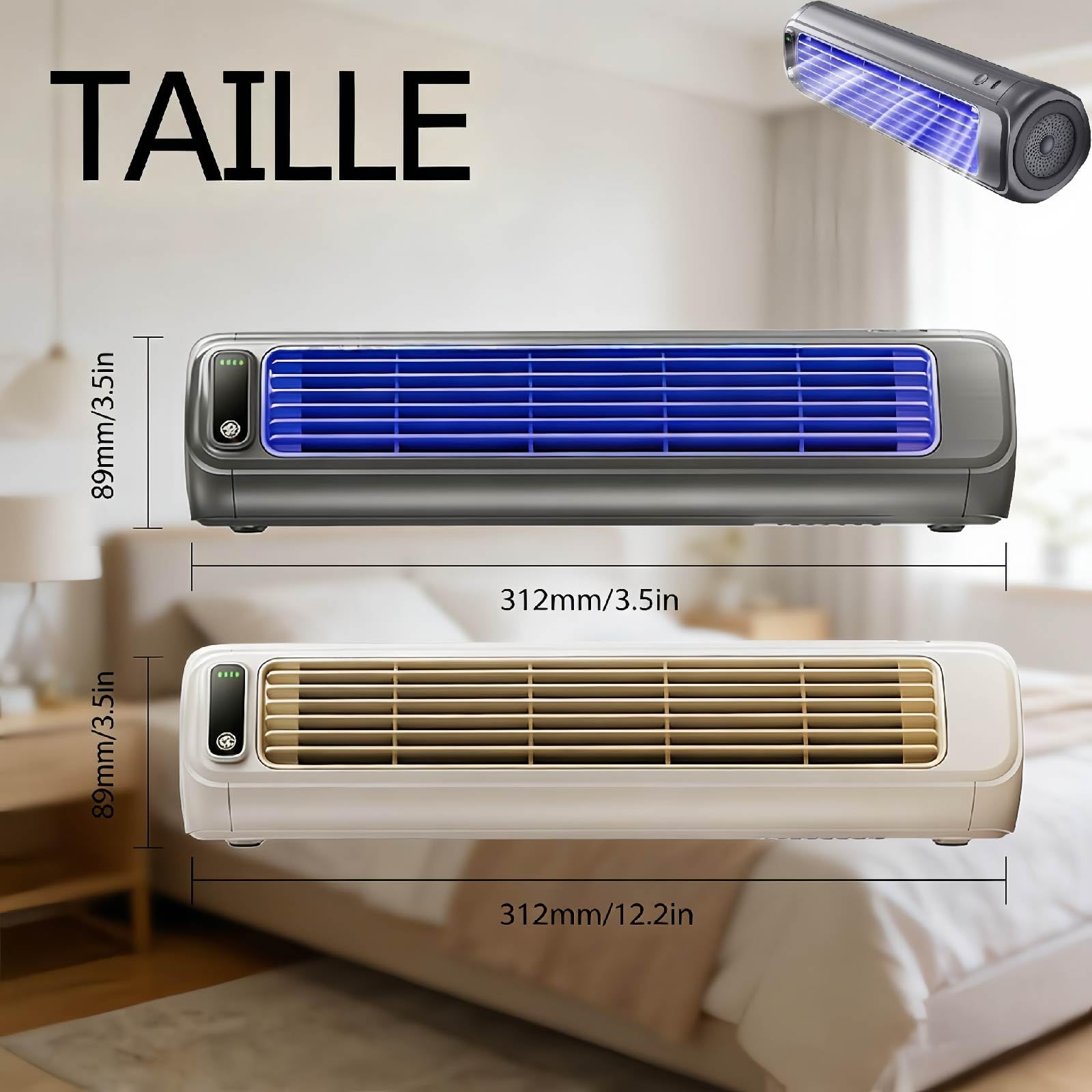 Bricoro Cooling Ace Original Rafraichisseur d’air Portable, Ventilateur de Climatiseur Portable Silencieux Mural Réglable à 3 Vitesses pour Cuisine, Chambre & Bureau (1PCS-Blanc)