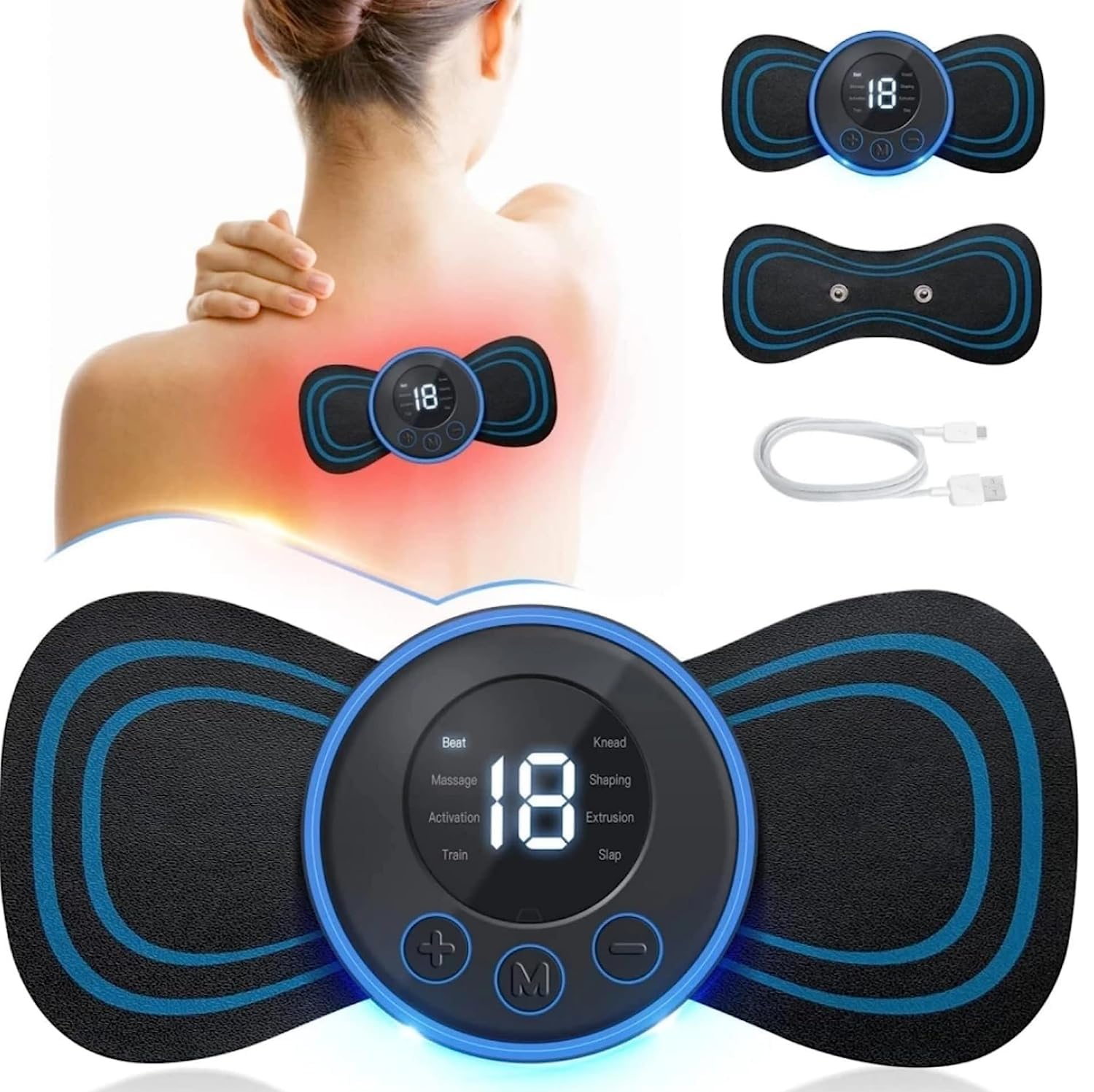 FOMQUAZLI Full Body Mini Butterfly TENS Massager Machine for Pain Relief Wireless Vibrating Massager with 8 Modes, 19 Levels Electric Rechargeable EMS Patch for Shoulder, Neck, Arms, Neck, Men/Women FOMQUAZLI Full Body Mini Butterfly TENS Massager Machine for Pain Relief Wireless Vibrating Massager with 8 Modes, 19 Levels Electric Rechargeable EMS Patch for Shoulder, Neck, Arms, Neck, Men/Women