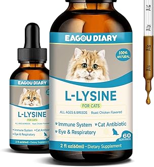 L-Lysine for Cats, Cat Lysine Drops, Immune Support Supplement, Sneezing, Cold, Runny Nose, Feline Respiratory, Watery Eyes, 60ml Natural Drop for Kittens with Colostrum, Taurine, Vitamins, 2 Oz