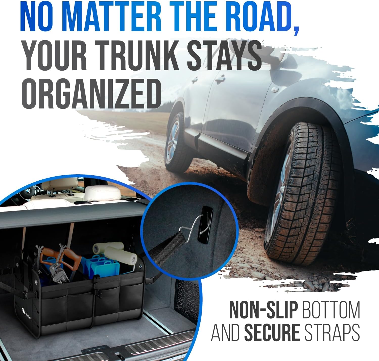 Car Trunk Organizer – Large Collapsible Storage Box with Adjustable Compartments – Heavy-Duty Cargo Organizer for SUV, Truck & Car – Non-Slip Waterproof Trunk Storage Bin for Groceries & Tools