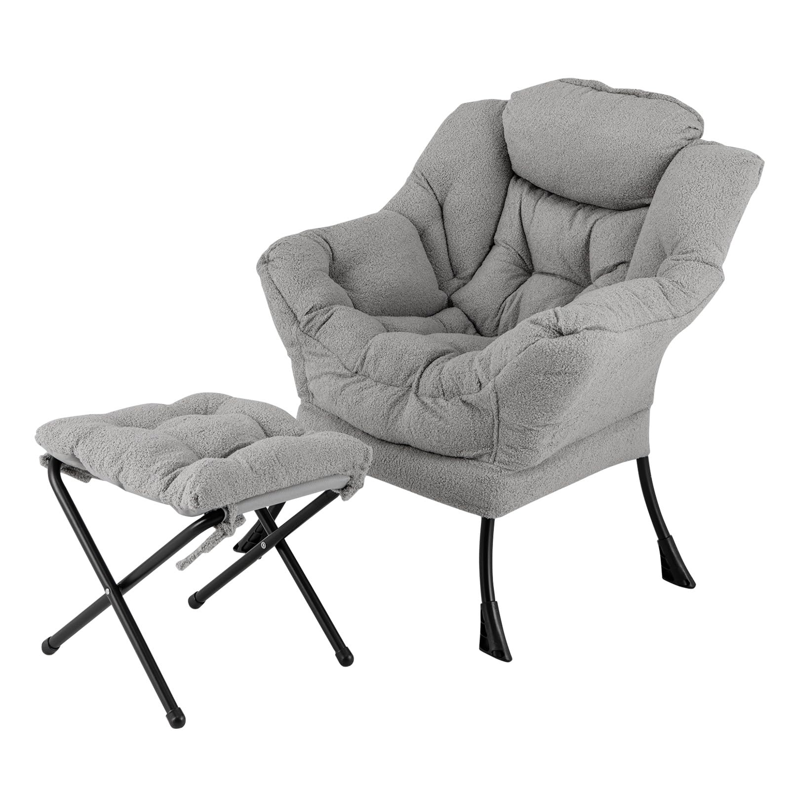 COSTWAY Sessel mit Hocker, Relaxsessel mit Armlehnen, Seitentasche & Fußstütze, Loungesessel, Fernsehsessel, gepolsterter Ohrensessel für Wohnzimmer, Schlafzimmer, Büro (Grau)