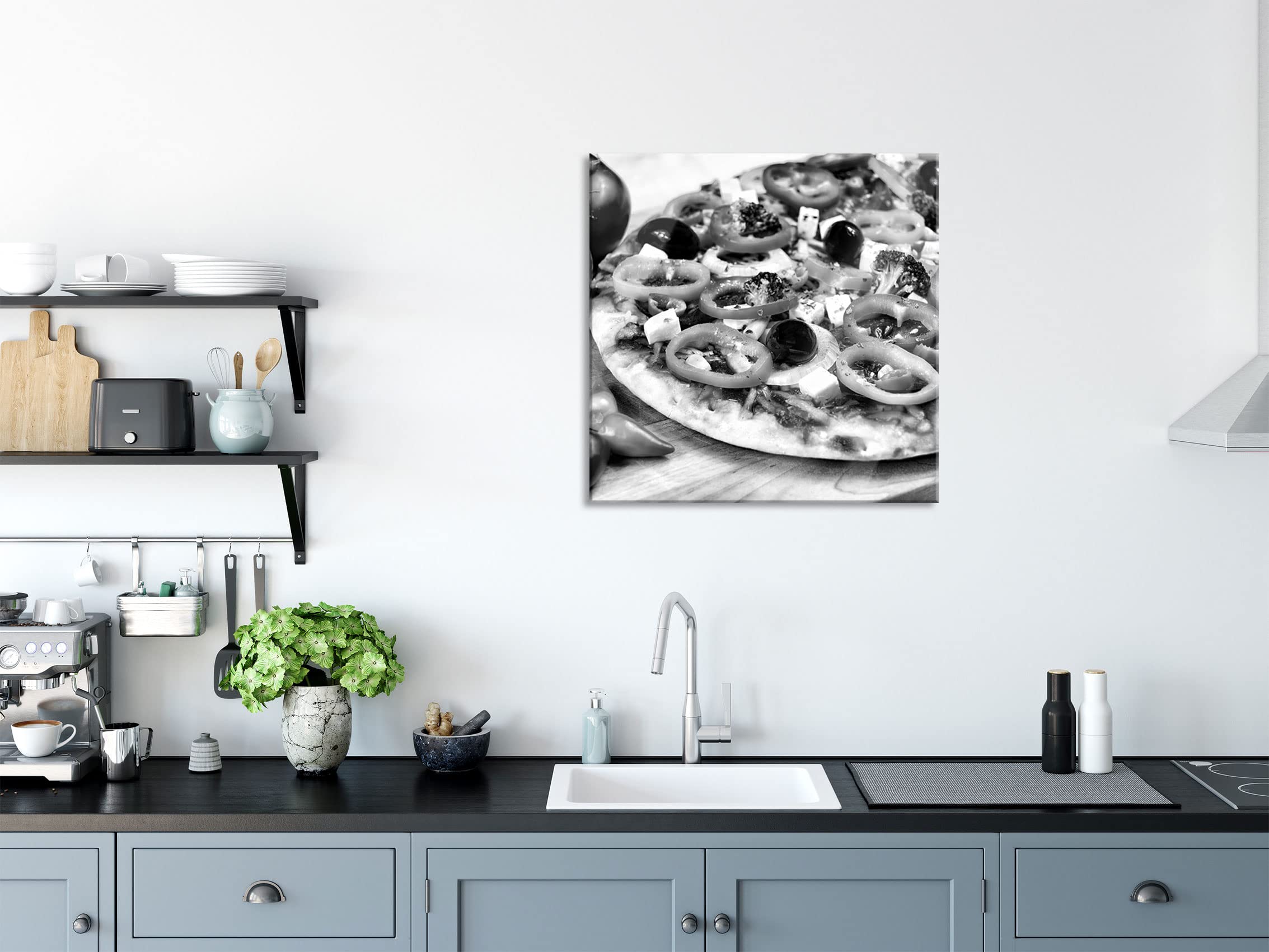 Pixxprint Glasbild, Wandbild auf Echtglas, Pizza Salami Italien Italy, 80x80 cm, inkl. Aufhängung und Abstandshalter