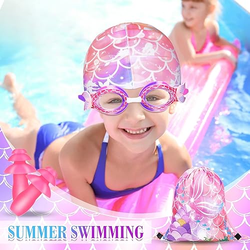 Miniatura 6 de Ramede Gorro de natación con gafas de natación y bolsa de almacenamiento para niños (edad 3-12), gorro de natación y baño impermeable de silicona