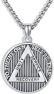 Aa Chain HUKKUN AA Sobriety Necklace for Men Sterling Silver Alcoholics ...
