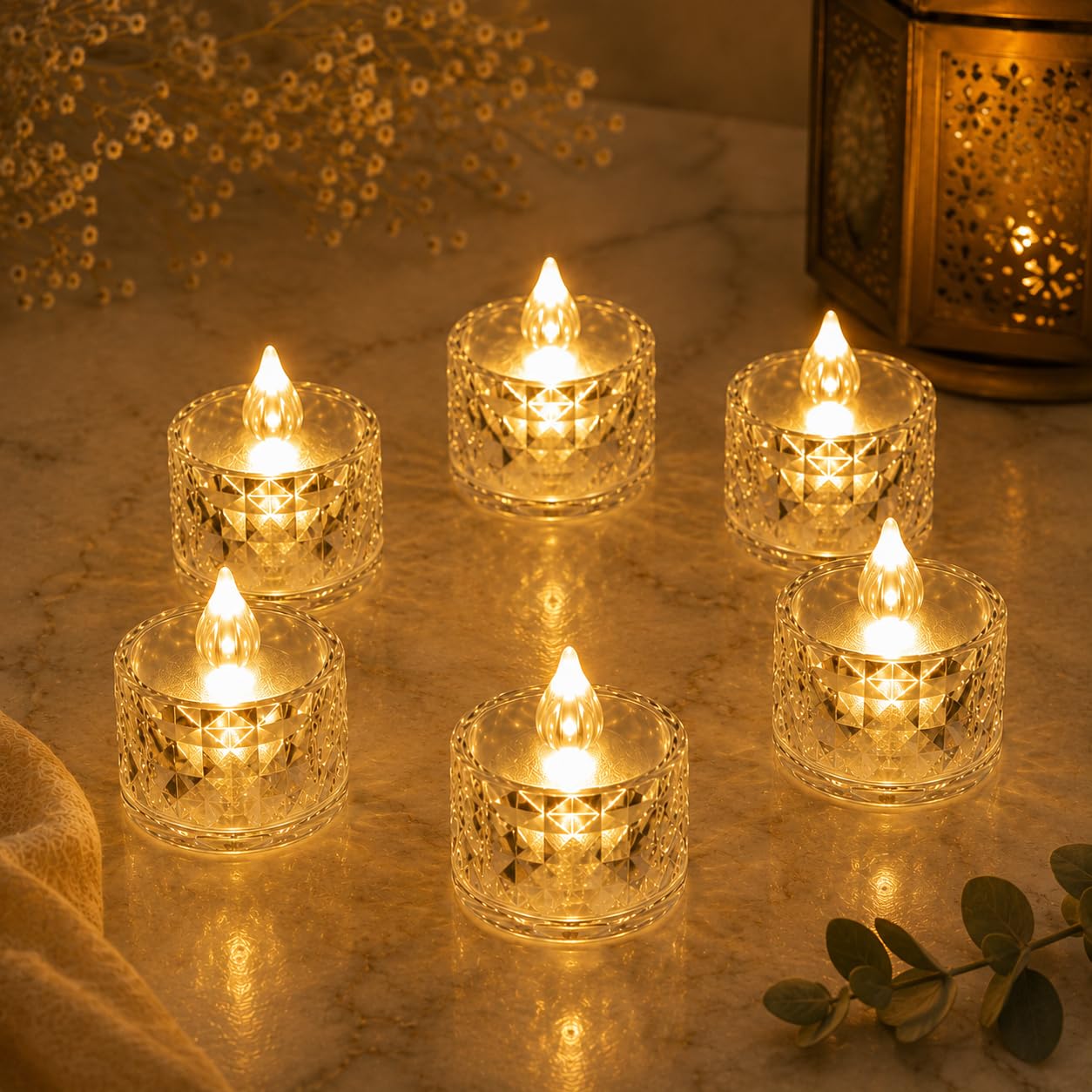 VERVENIX 6 Pcs LED Tea Light Candles | Flameless & Smokeless Acrylic Diyas | Battery-Operated | Warm White 3cm Candles for Diwali, Festive, Wedding, Party & Christmas Décor (Pack of 6)-image-24