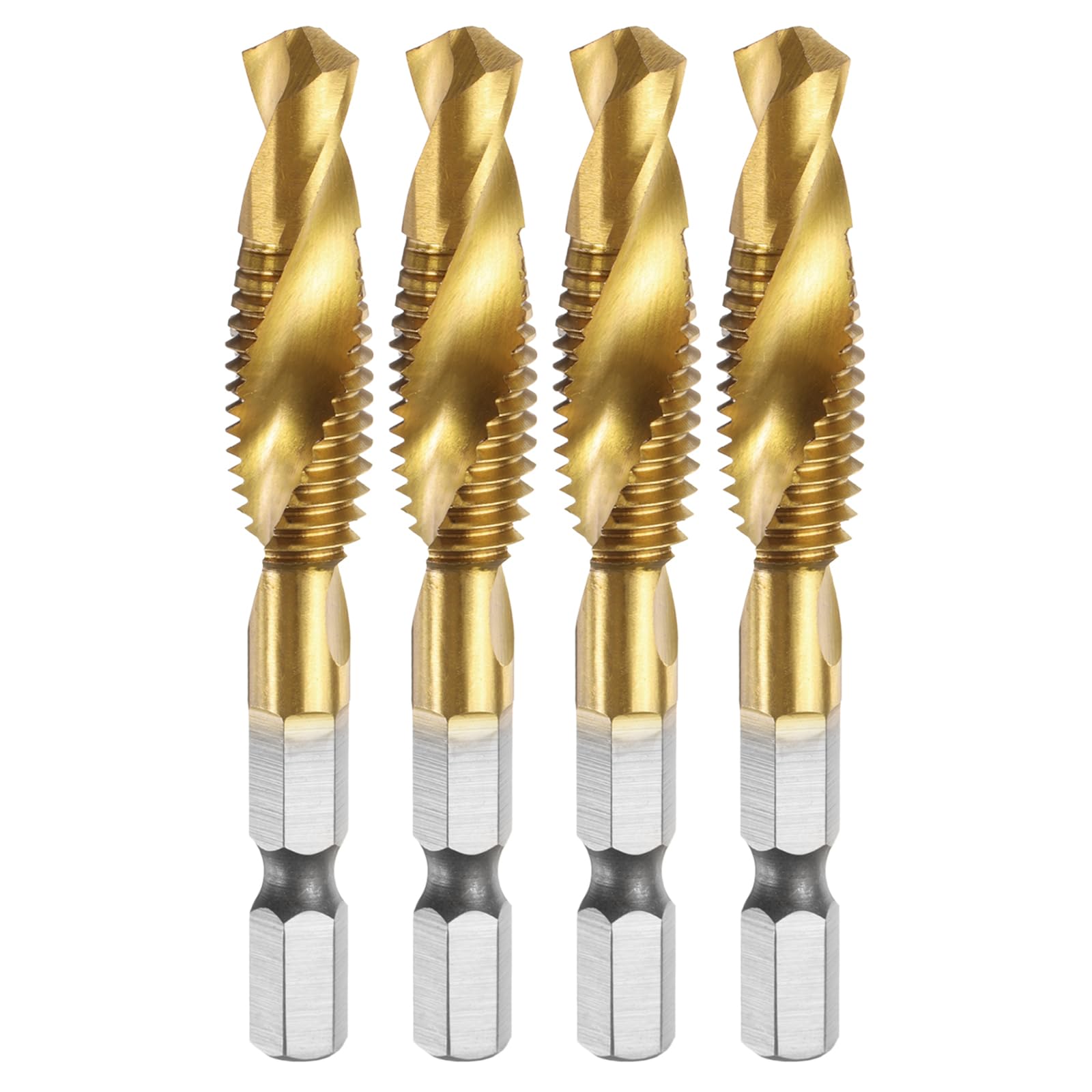 4 brocas combinadas para taladro y macho de roscar, rosca métrica M10 x 1,5, vástago hexagonal de 1/4", machos de roscar con revestimiento de titanio, herramienta de roscado de ranura espiral, acer