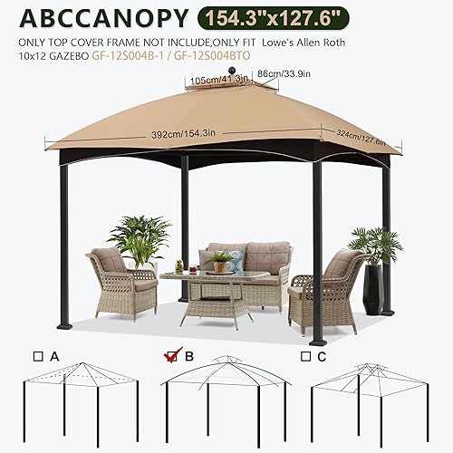Miniatura 5 de ABCCANOPY - Toldo de repuesto para gazebo Lowe's Allen Roth 10 x 12 #GF-12S004B-1