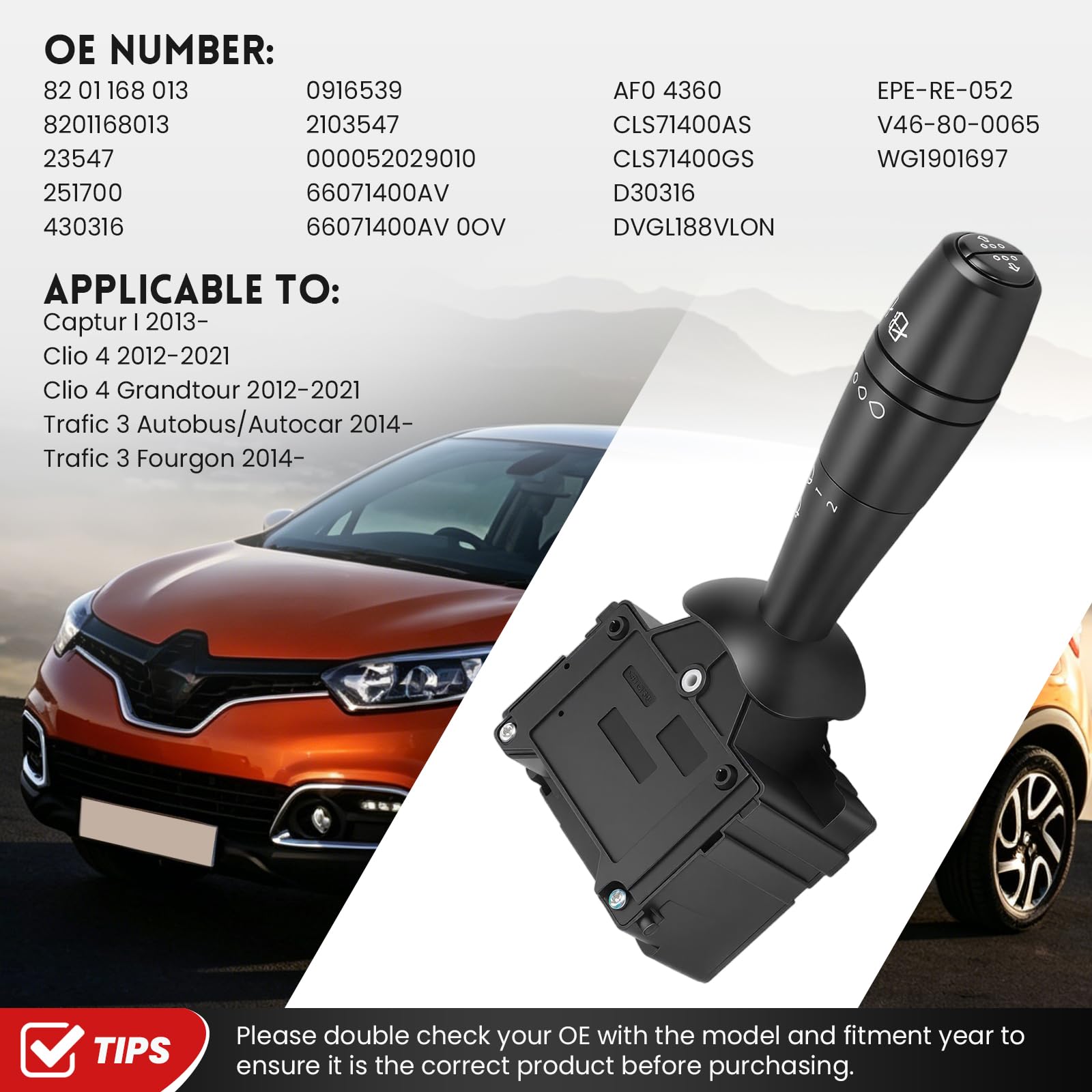 Commodo essuie Glace pour Clio 4 2012-2021Captur 1 2013- Trafic 3 2014-8201168013 Commande au Volant Lave vitre 251696 (13 pins)