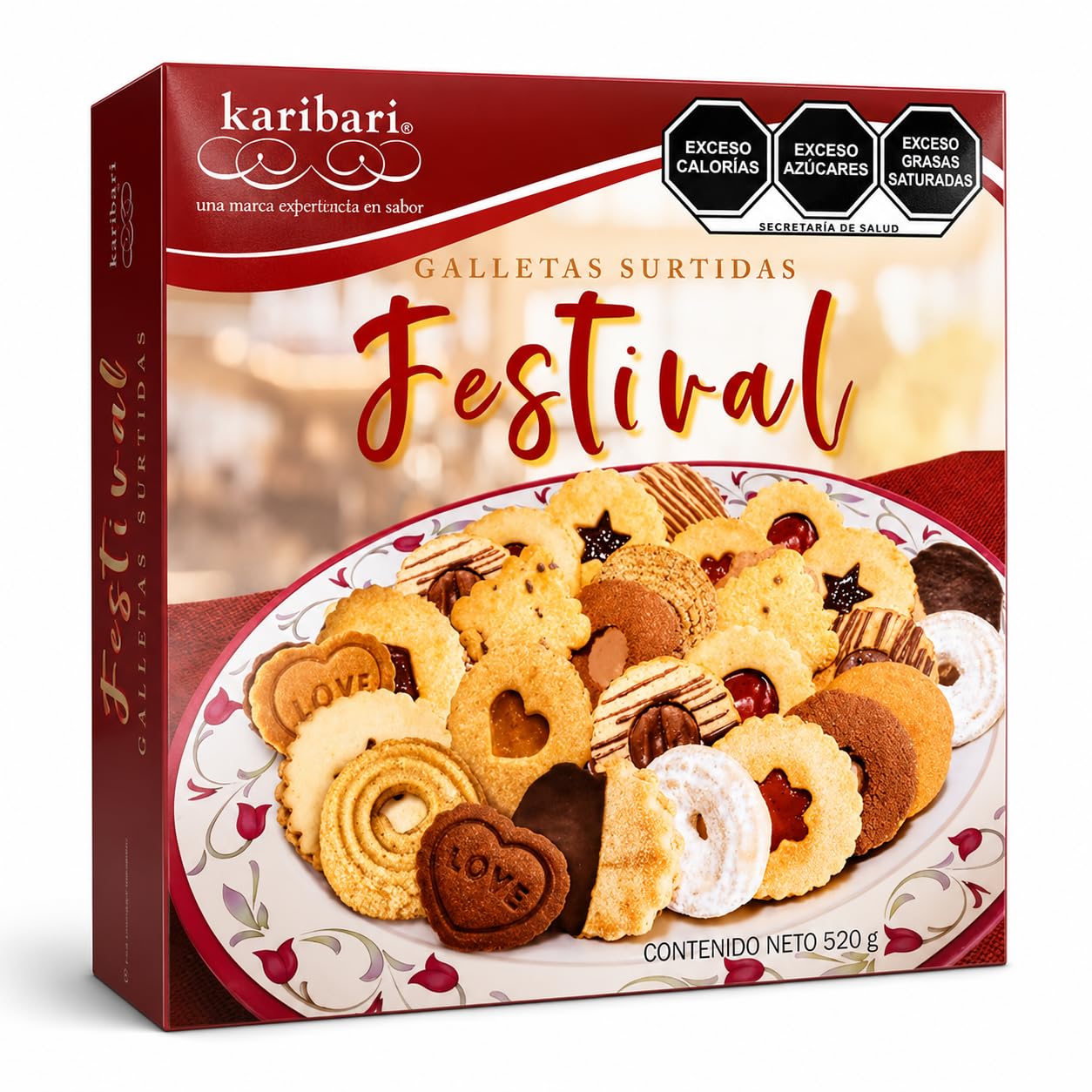 Karibari Surtido Festival, Paquete de Galletas Surtidas de 520g, Tartaletas, Bocados, Florecitas, Roscas, Perfectas para Acompañar tu Café, Ideal para tus Eventos