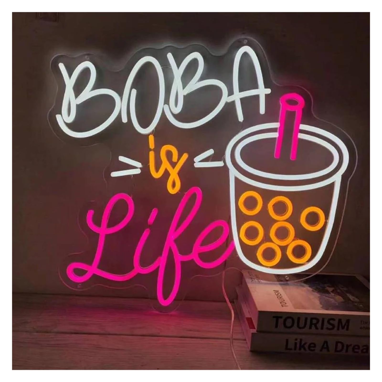 Insegna Luminosa Boba Tea is Life al Neon, alimentata Tramite USB, con luminosità Regolabile, Ideale per Decorare Le pareti di Bar e Negozi.