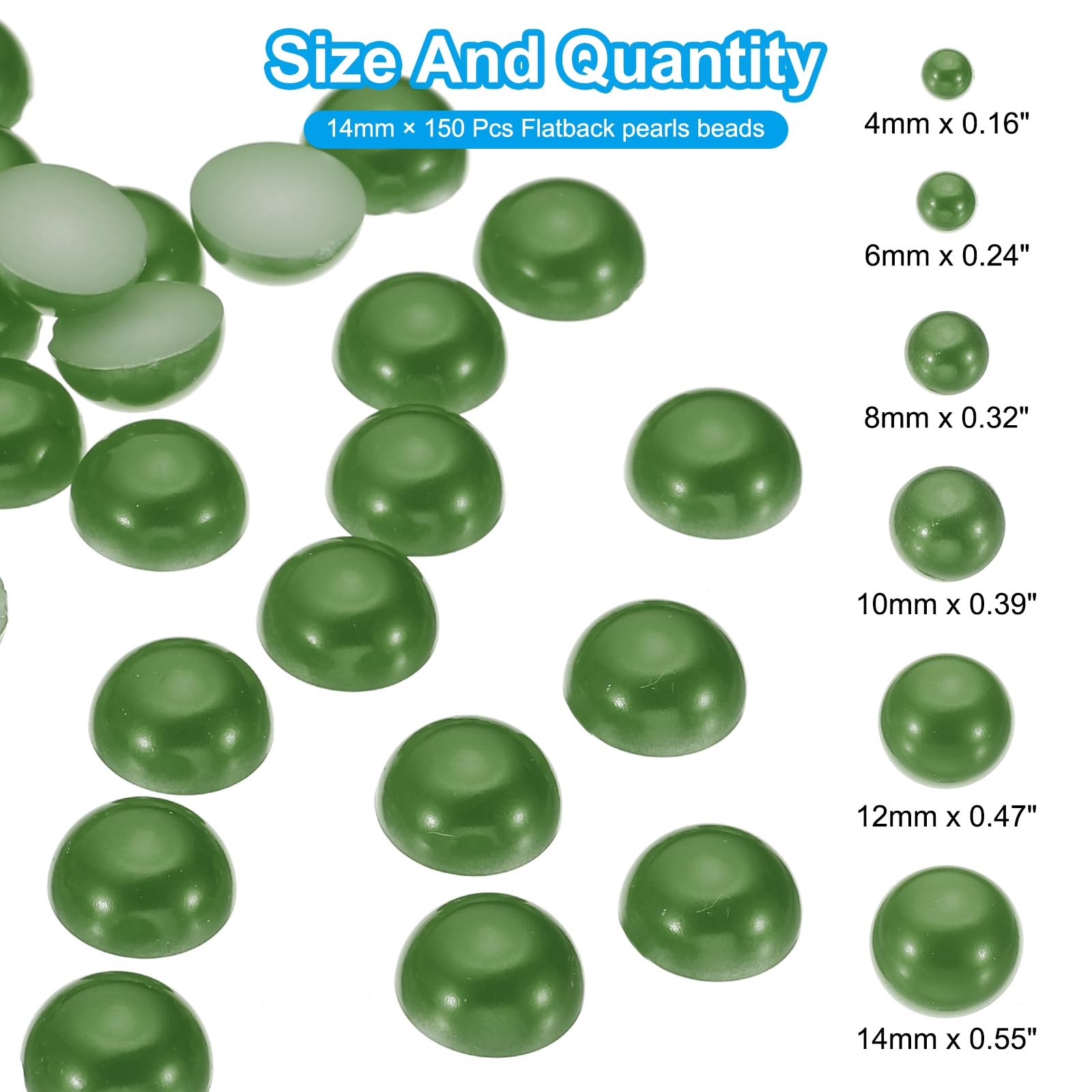 PATIKIL 150Pcs Flatback Pearls Beads for Crafting, 14mm Half Round Resin Beads Flatback Pearls for Nail Charms Handmade Phone Case Embellishment, Green - Image 2