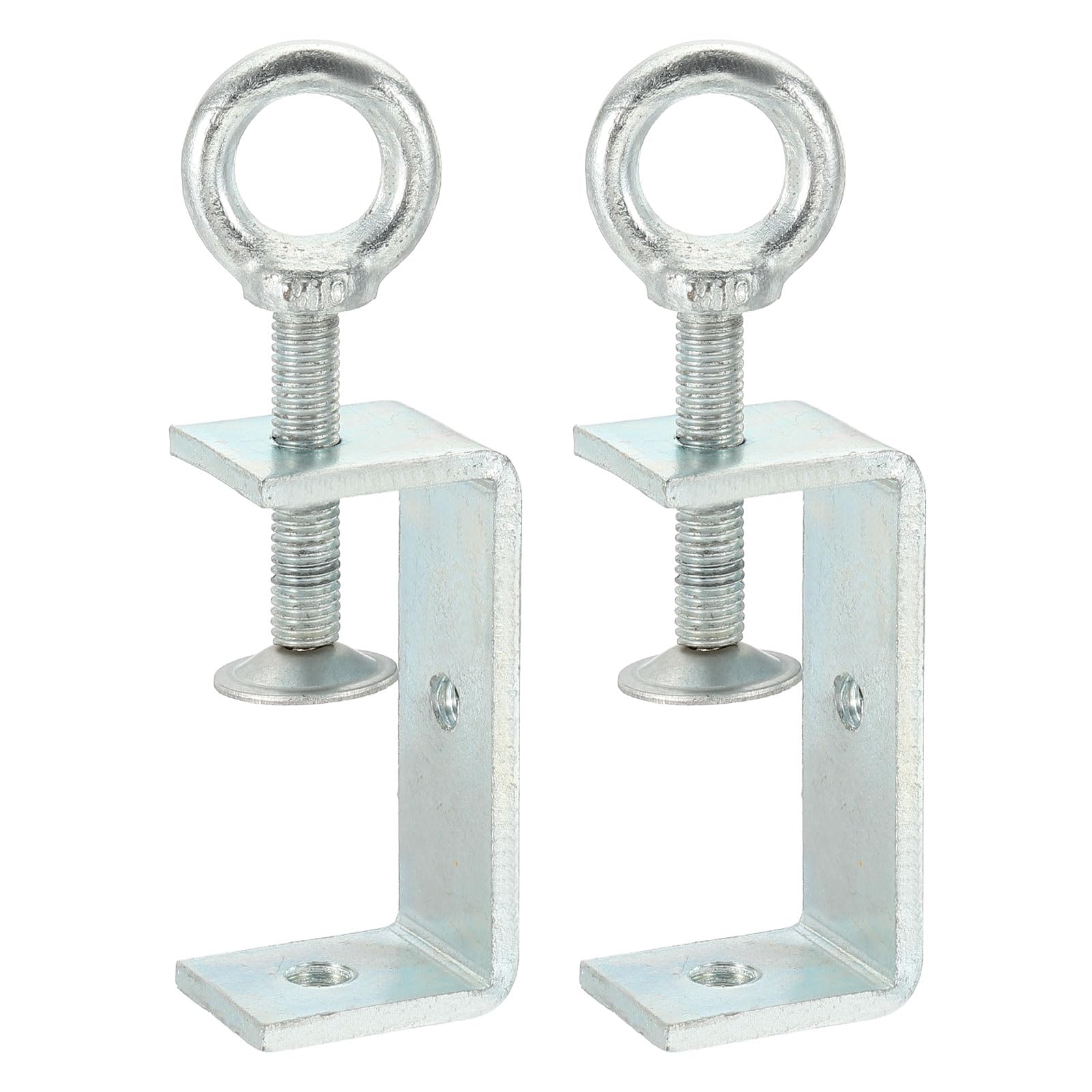 sourcing map 2 Pcs Carbon Steel C Clamps 75mm Square Galvanized Mini Tiger Clamp Adjustable Heavy Duty Metal U Clip with Eye Hook Screw for Woodworking Welding Mounting, Blue White