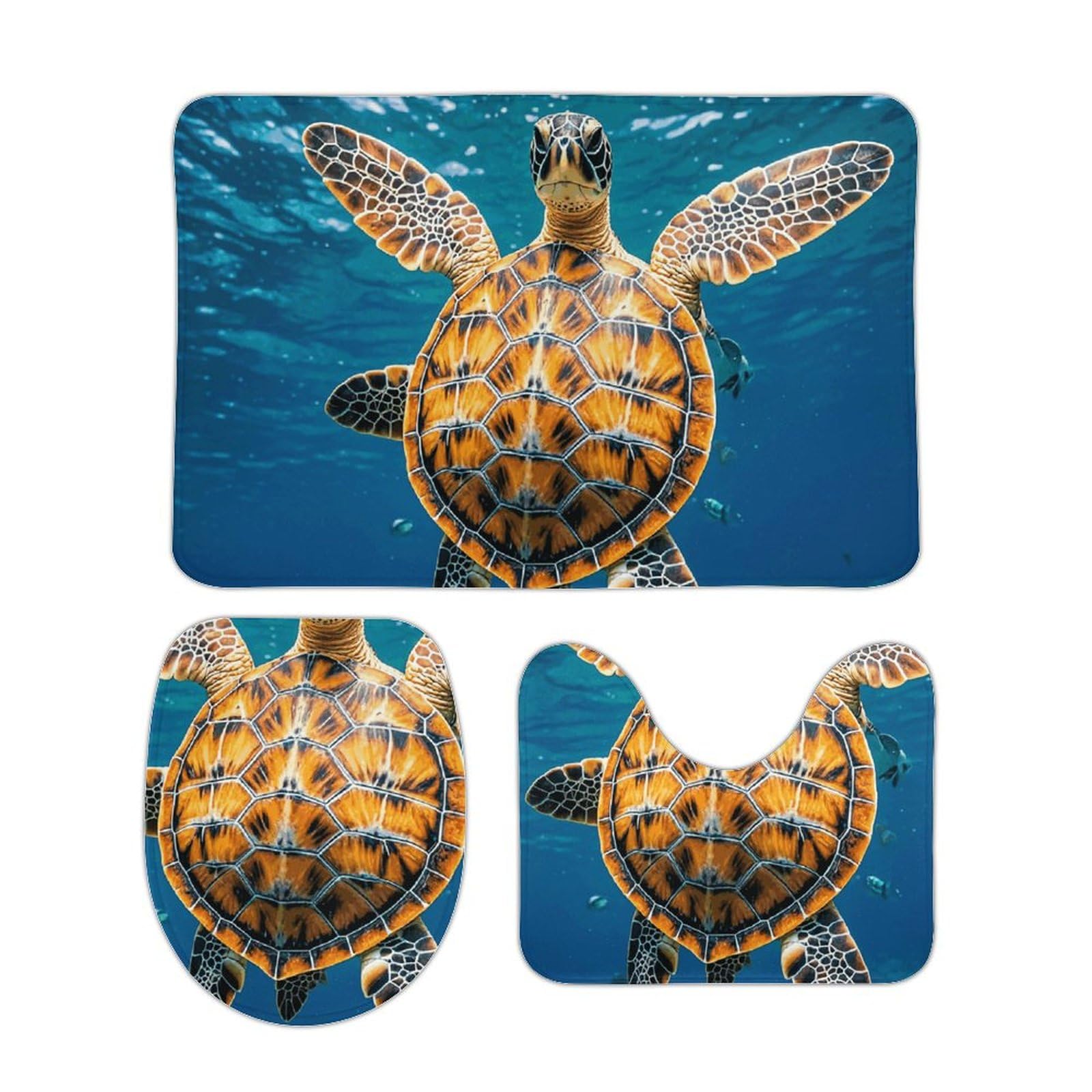 Tapis de bain pour douche et baignoire motif tortue océan pour ambiance marine