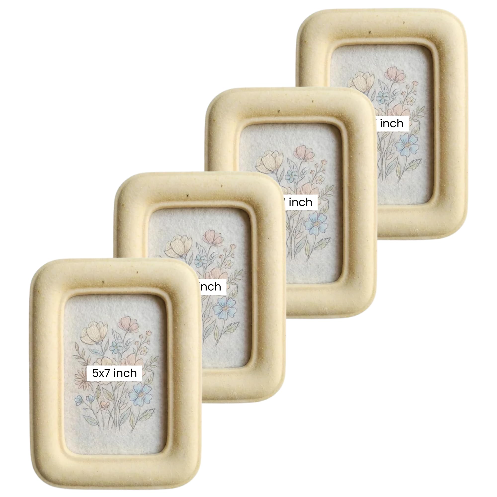 Concepts Pack of 4-5x7 Ivory Rounded Stone Look Resin Photo Frame | Elegant Natural Textured Picture Frame for Modern Interiors