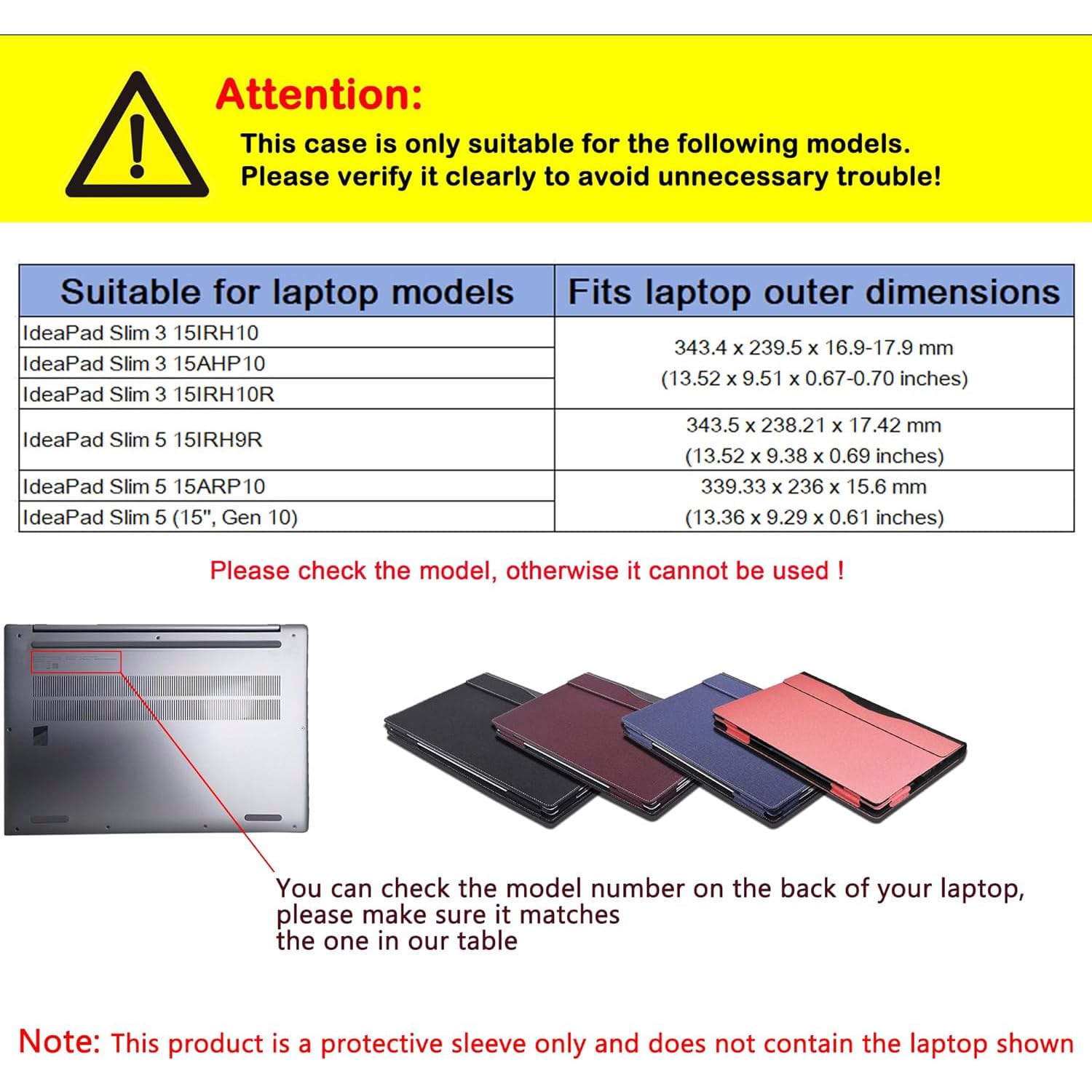 Funda protectora para portátil Lenovo IdeaPad Slim 3 15IRH10 15AHP10 15IRH10R de 15.3 pulgadas y para IdeaPad Slim 5 15IRH9R 15ARP10 (15 pulgadas, Gen 10), funda protectora de piel sintética separable