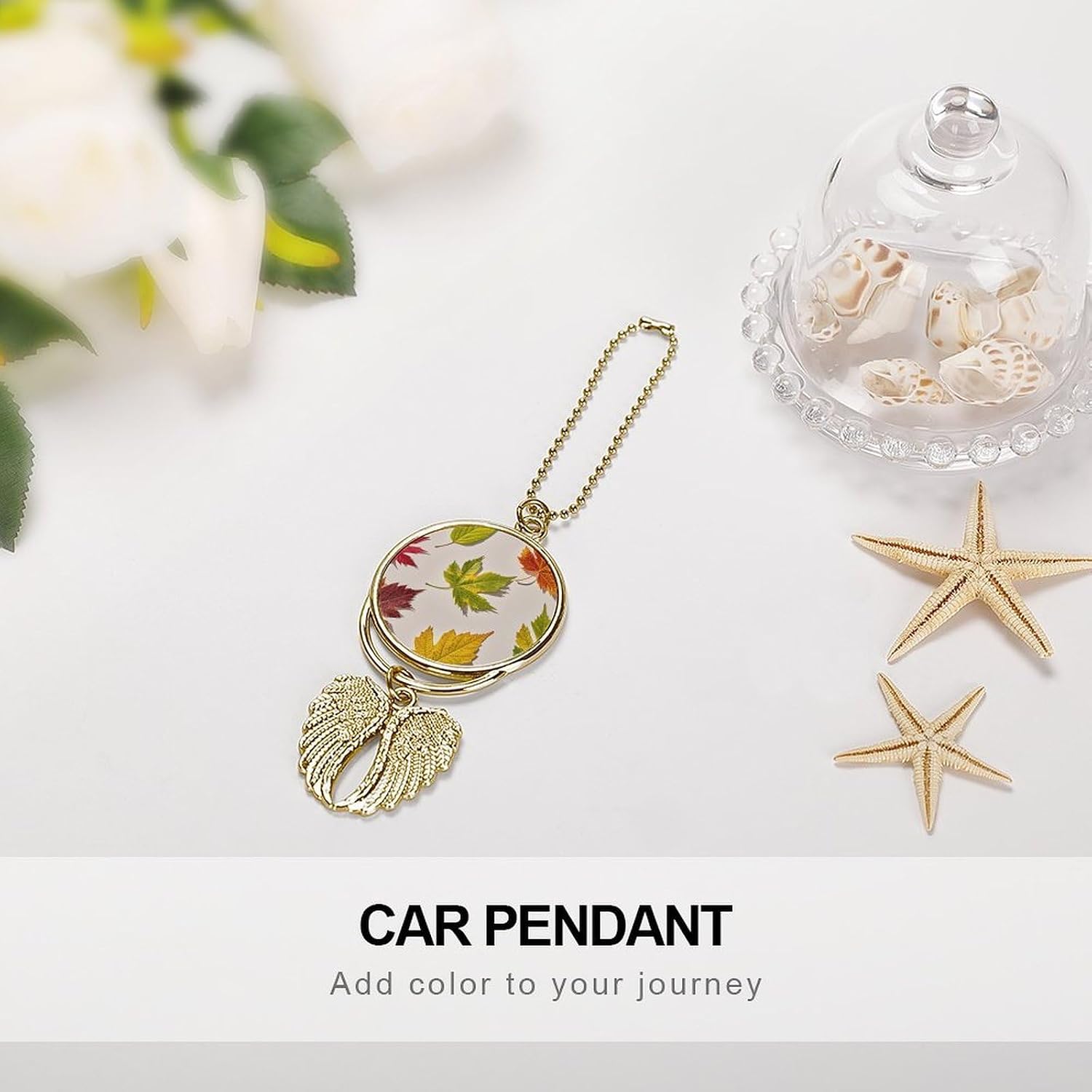Leaves Pattern Guardian Angel Car Charm for Rear View Mirror image 4