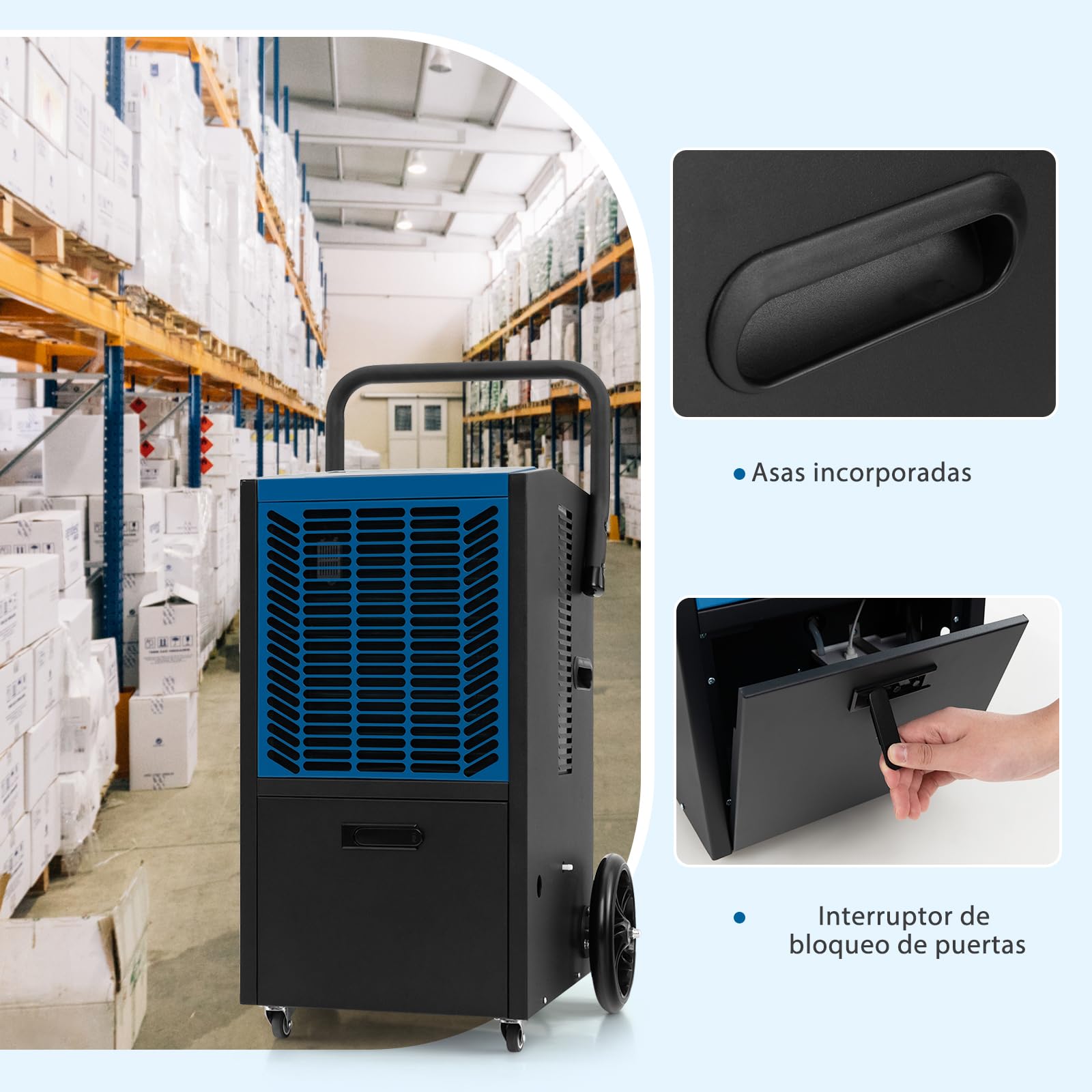 SOARS Deshumidificador Industrial 66L/Día con Bomba de Desagüe Automática y Manguera de Desagüe, Filtro Extraíble, Ruedas para Habitaciones de Hasta 418 m², Temporizador 24H (Blanco)