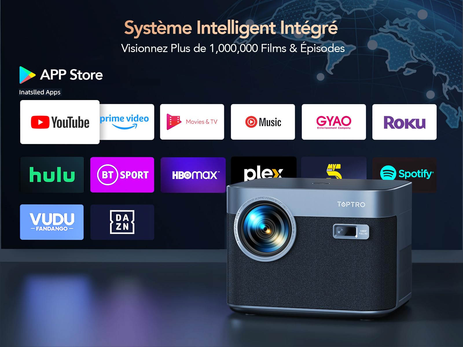 【Auto Focus/Keystone】 Vidéoprojecteur 4K 35000 Lumens Android TV WiFi 6 Bluetooth, TOPTRO Projecteur 4K 1080P FHD, RétroProjecteur Scellé Anti-Poussière Home Cinéma/Extérieur pour Phone/TV Stick/PS5
