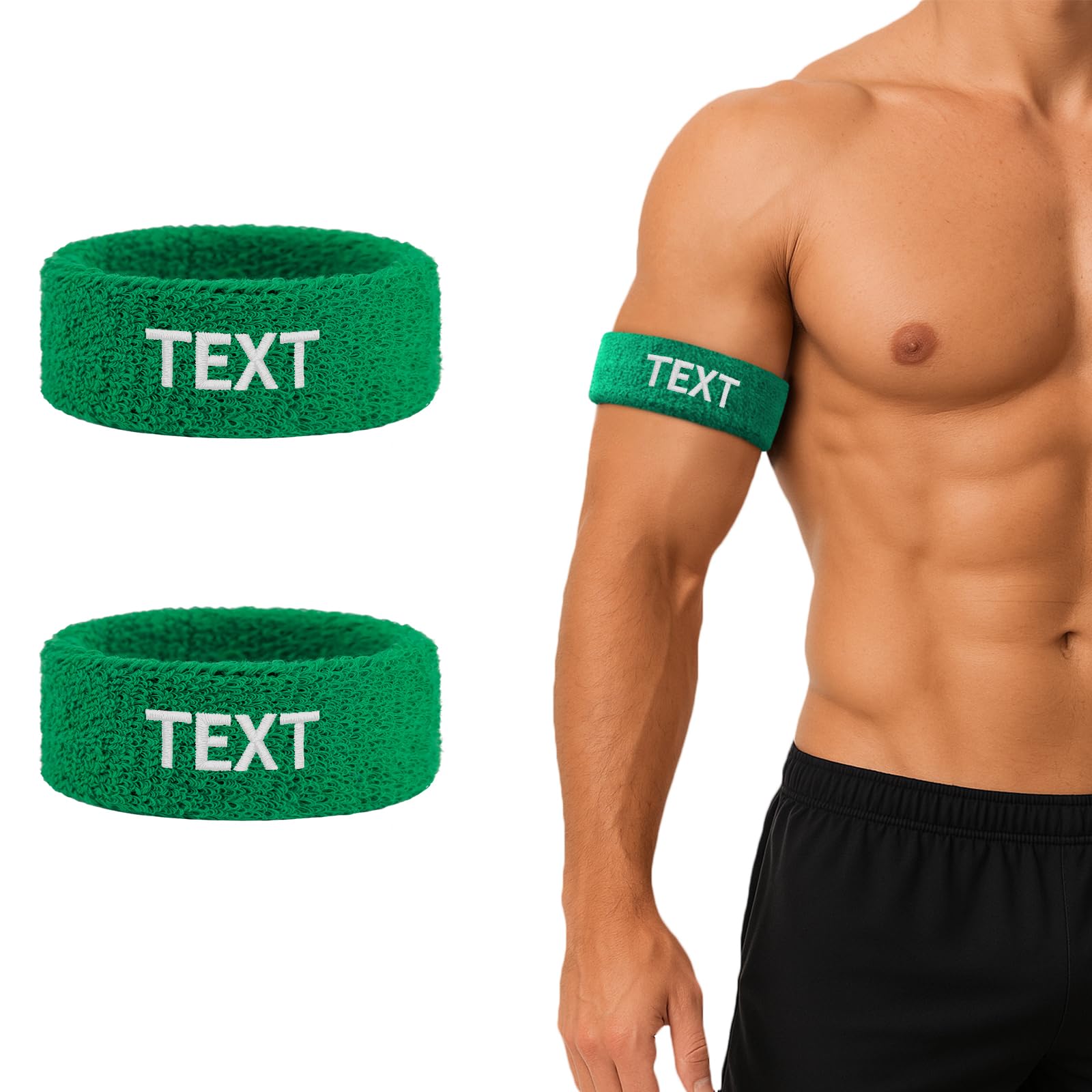 TOPTIE 2 PCS Custom Bicep Bands Armband for Football, Terry Cloth Sweat Wristbands Leg Bands Embroidered with Logo (Green) โ image 1