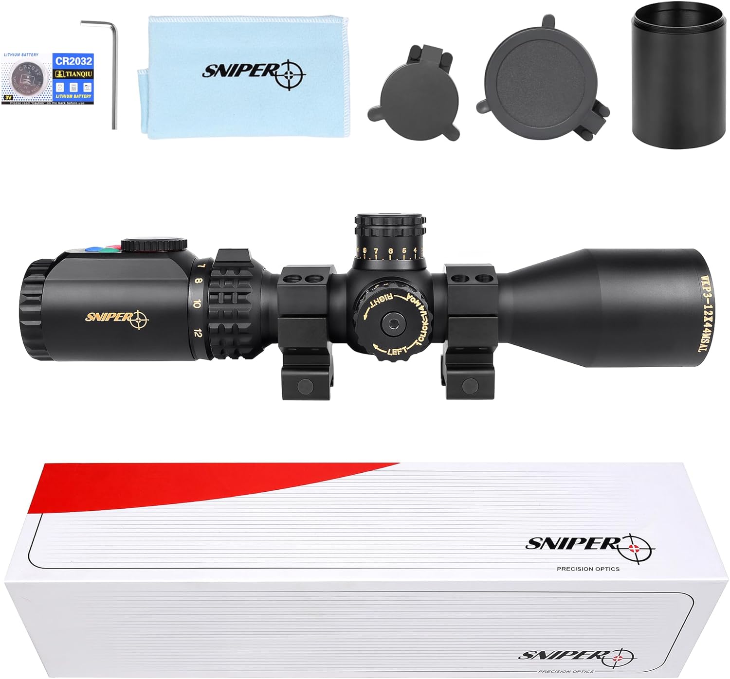 Rifle Scope Side Parallax Adjustment Hunting Rifle Scope Red, Green Illuminated Scope for Rifles Long Range (WKP3-12X44)