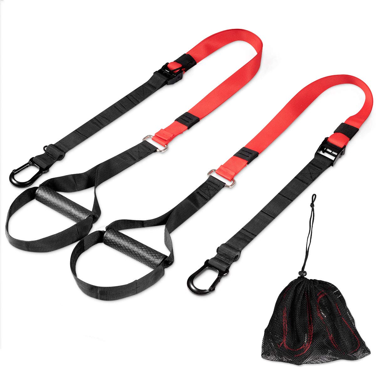 COSTWAY Cinghie per Allenamento Sospensione, Set di Allenamento con Sistema di Ancoraggio per Porta e Borsa, Lunghezza Regolabile 145 cm - 200 cm, Portata 180 kg