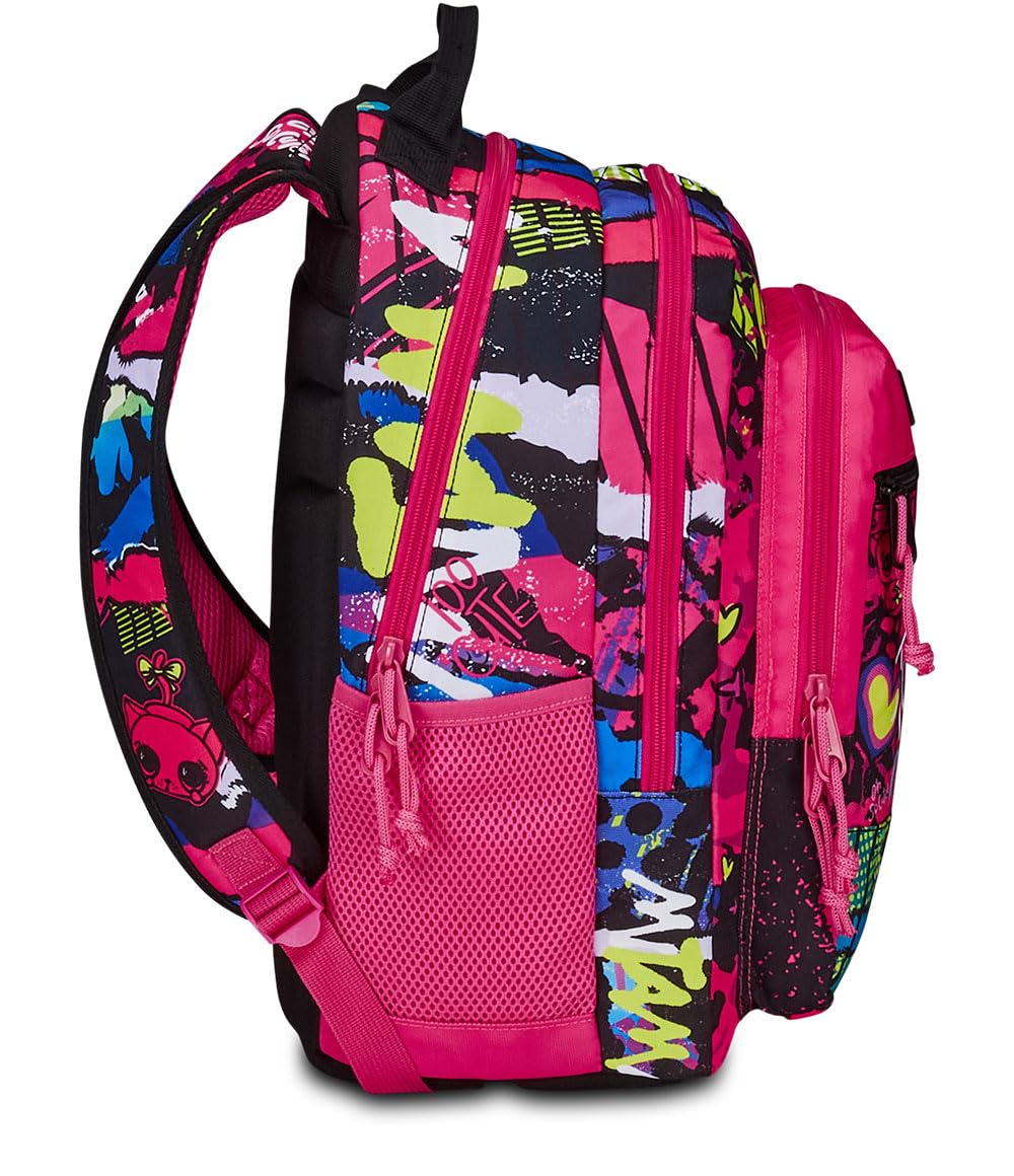 Mitama Zaino Triplo Scomparto Too Cute con Tasca frontale, Rosa e Nero, Scuola Elementare e Tempo Libero, Bambina Ragazza