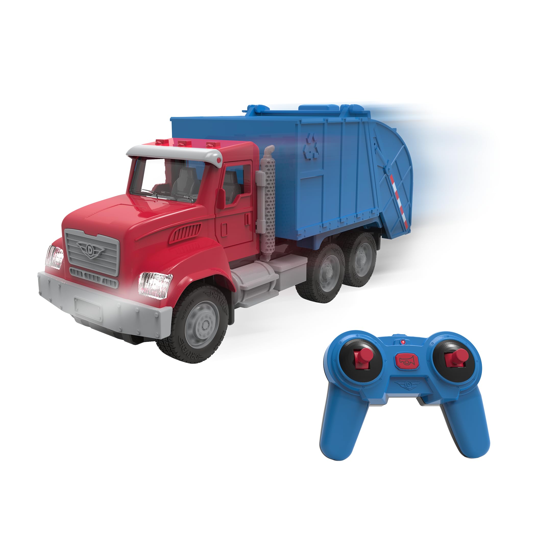 Driven by Battat - 7" Remote Control Recycling Garbage Truck Toy for Kids - Waste Management Vehicle with Lights, Sounds & Moving Parts - Educational Sanitation Truck - Ages 3+