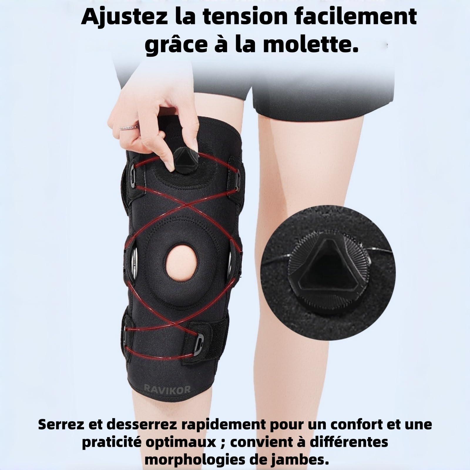 Genouillère 2pcs - Système de boutons BOA - plaque de protection amovible en alliage d'aluminium - tissu respirant- noir