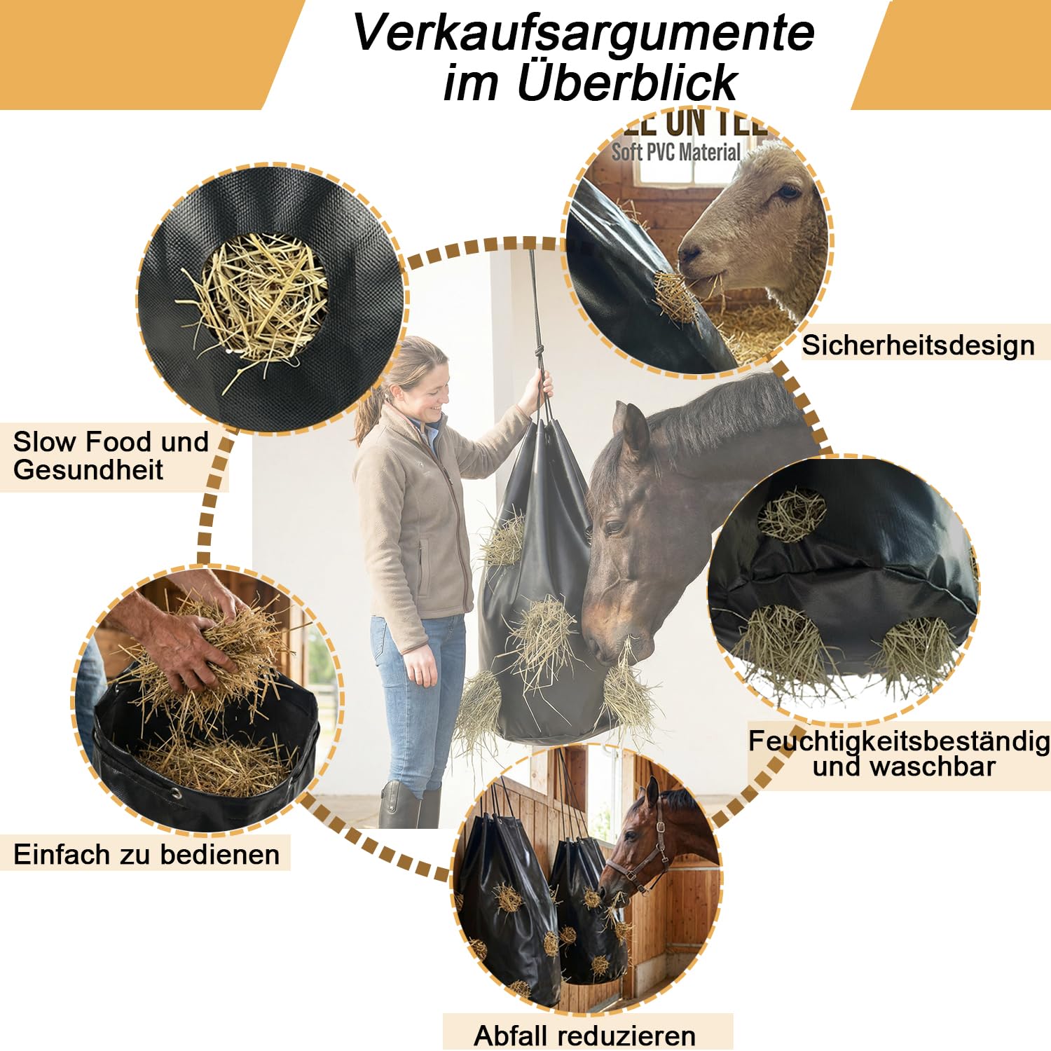 Heusack für Pferde;70 x 40cm heunetz Heubeutel für Pferde;88L Haybag, um das Fressen zu verlangsamen;reduziert Futterverluste;Leicht zu reinigen