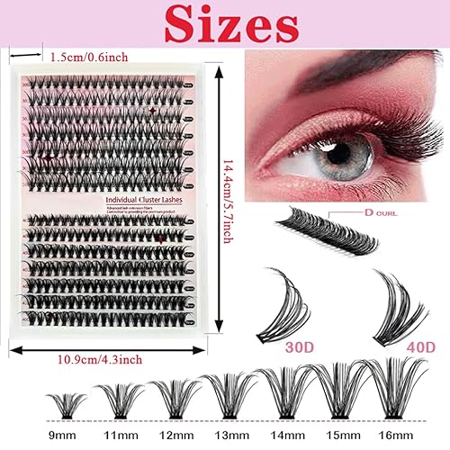 Miniatura 3 de Kit de extensión de pestañas para bricolaje, 280 unidades, racimo de pestañas individuales, 30D40D, racimos de pestañas naturales mixtas D, 0.354