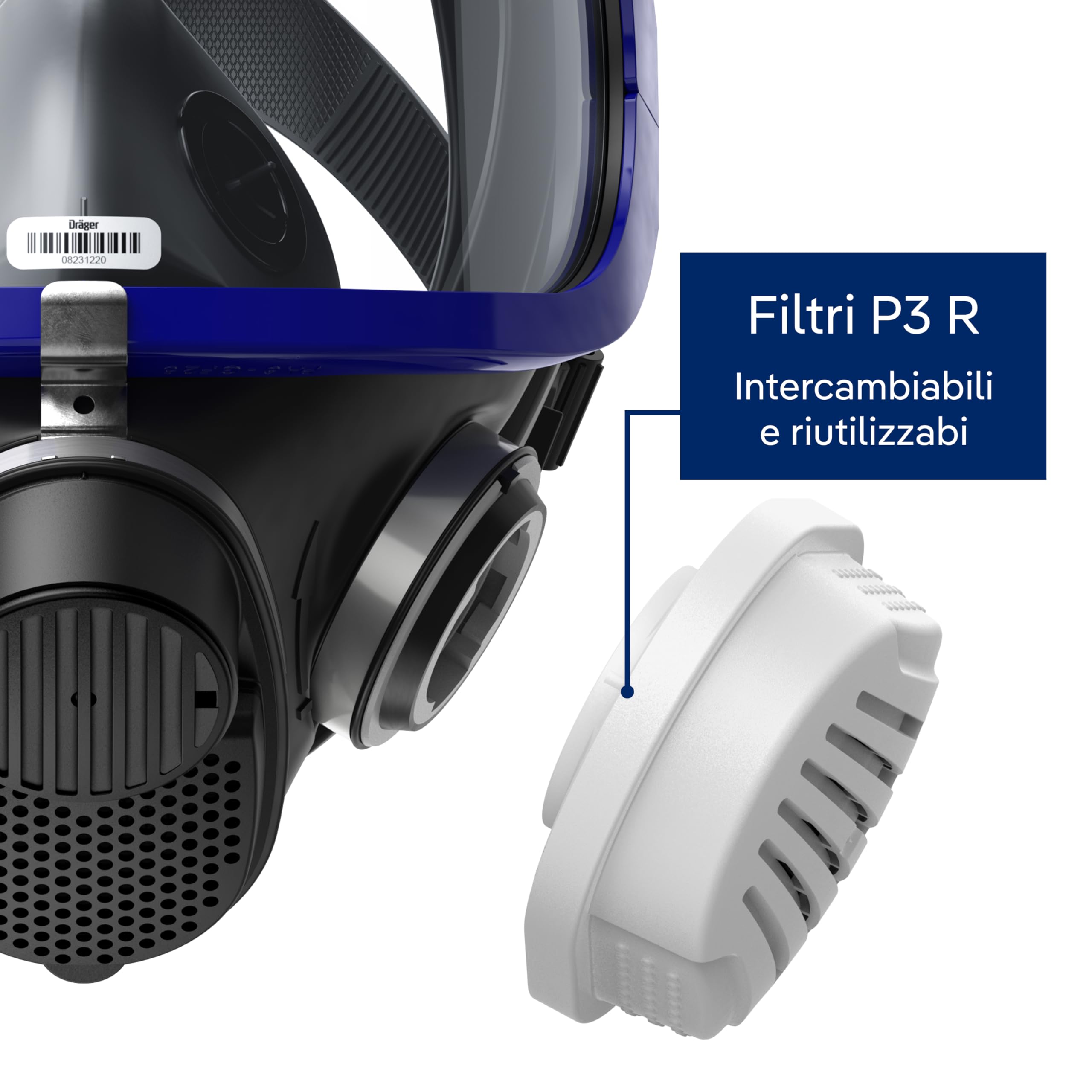 Dräger X-plore 5500 Maschera di protezione respiratoria completa con filtri P3 R sostituibili per polveri, particelle fini, polvere metallica