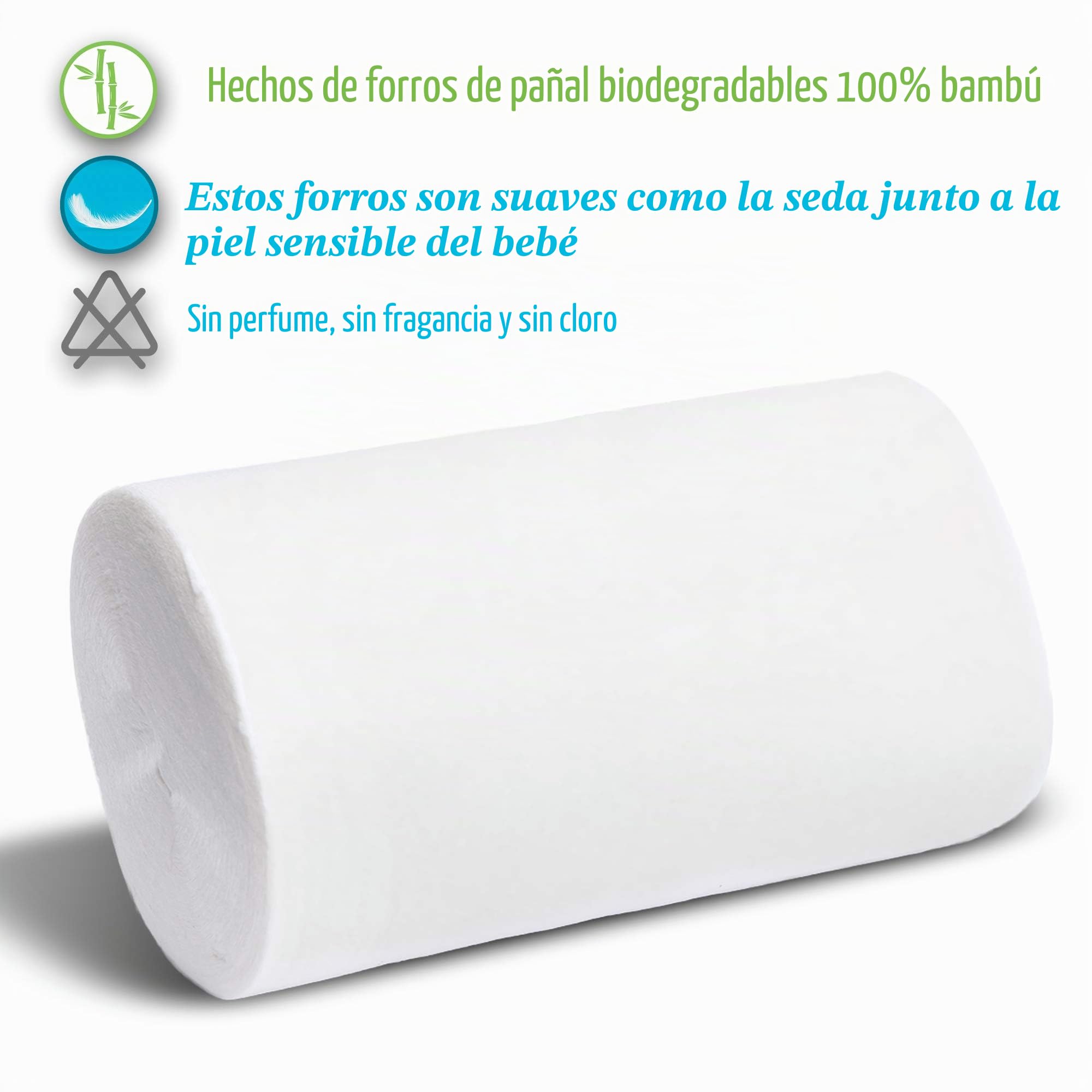 JM Forros de Pañales de Tela - Biodegradables, Aumenta la Vida Útil de los Pañales Reutilizables para Bebés, Previene Manchas, Comodidad para Cambiar Pañales de Bambú Reutilizables - 11x7.5 Pulgadas