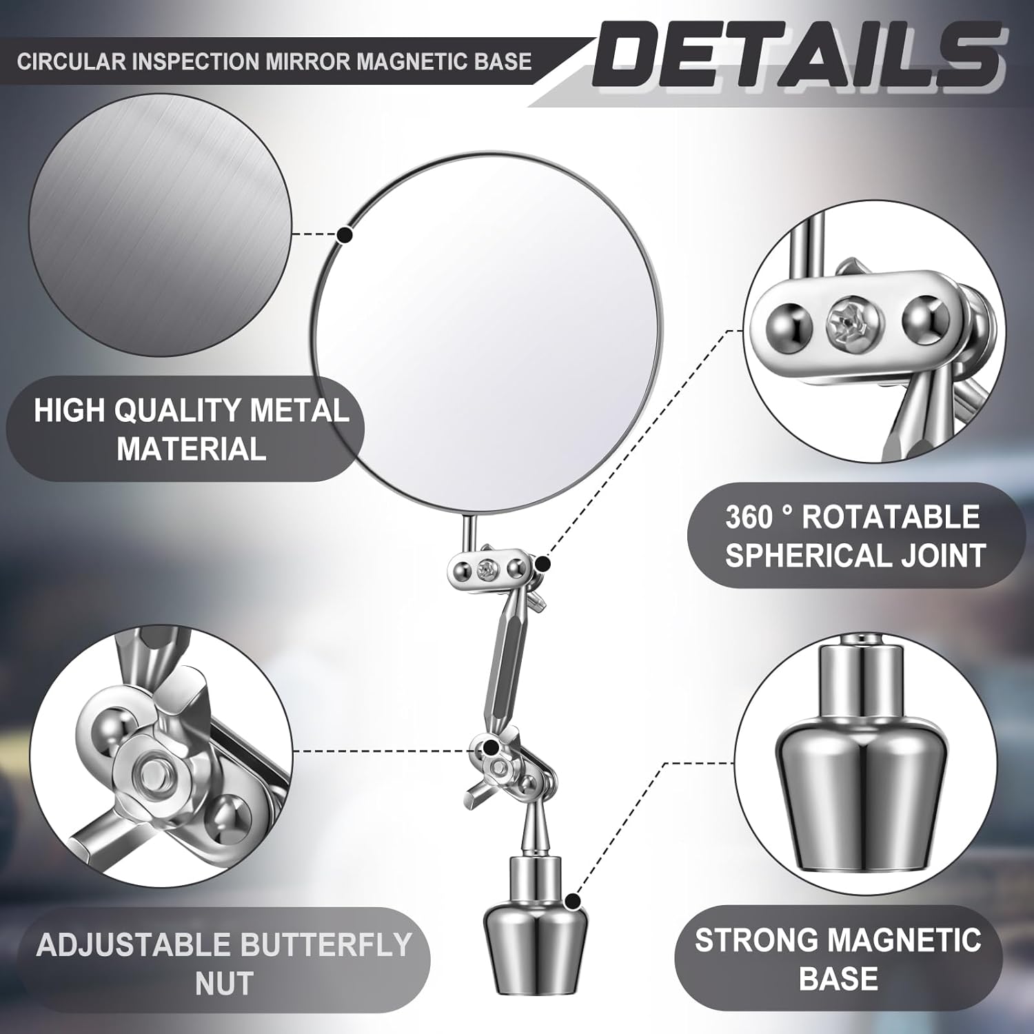 Kingdder 2 Pcs Circular Inspection Mirrors Magnetic Base Welding Mirror 3.15 Inch Round Swivel Angle Ball Joint Antenna Inspection Tools for Mechanical Welding Coffee Machine Maintenance