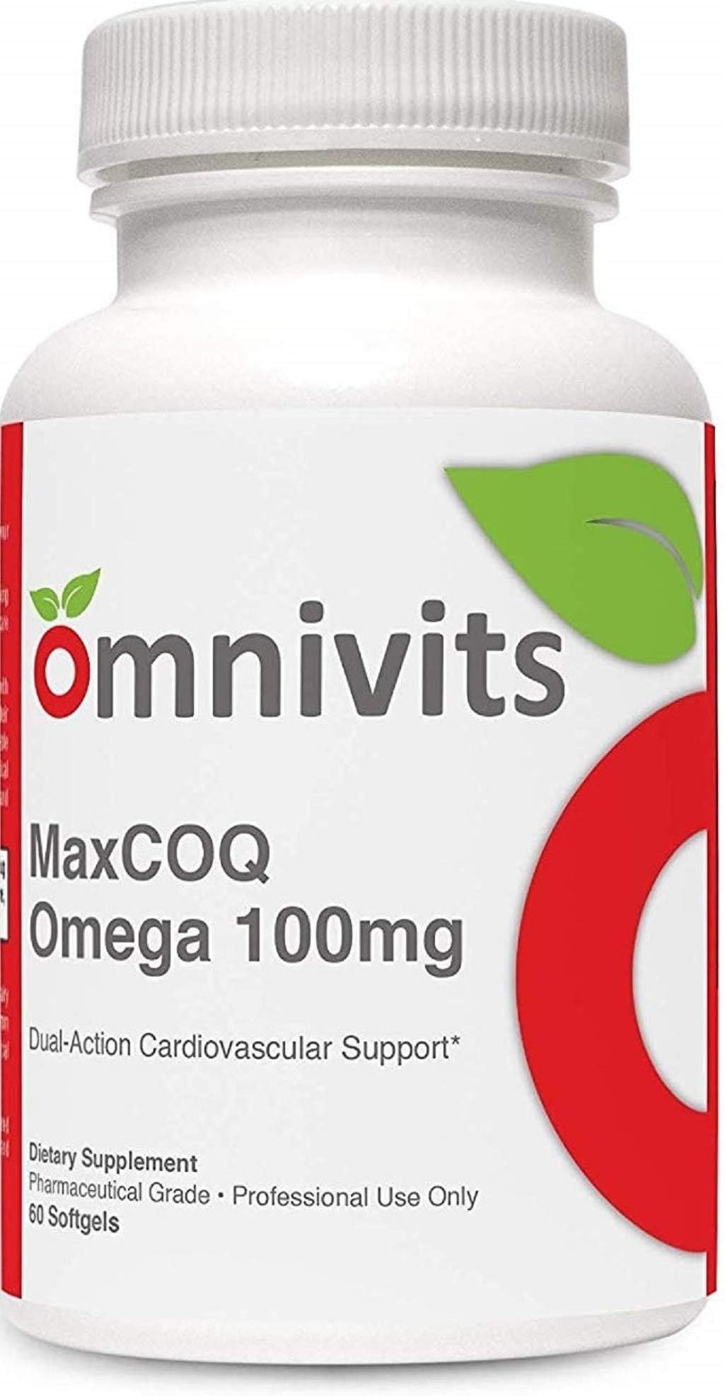 Max Coq Omega 100 mg | Omega3 and COQ10 Together | Monoglyceride Fish Oil (MaxSimil) & Coenzyme Q10 Kaneka Q10 (Ubiquinone) | Dual Action Cardiovascular Support | 60 Softgels