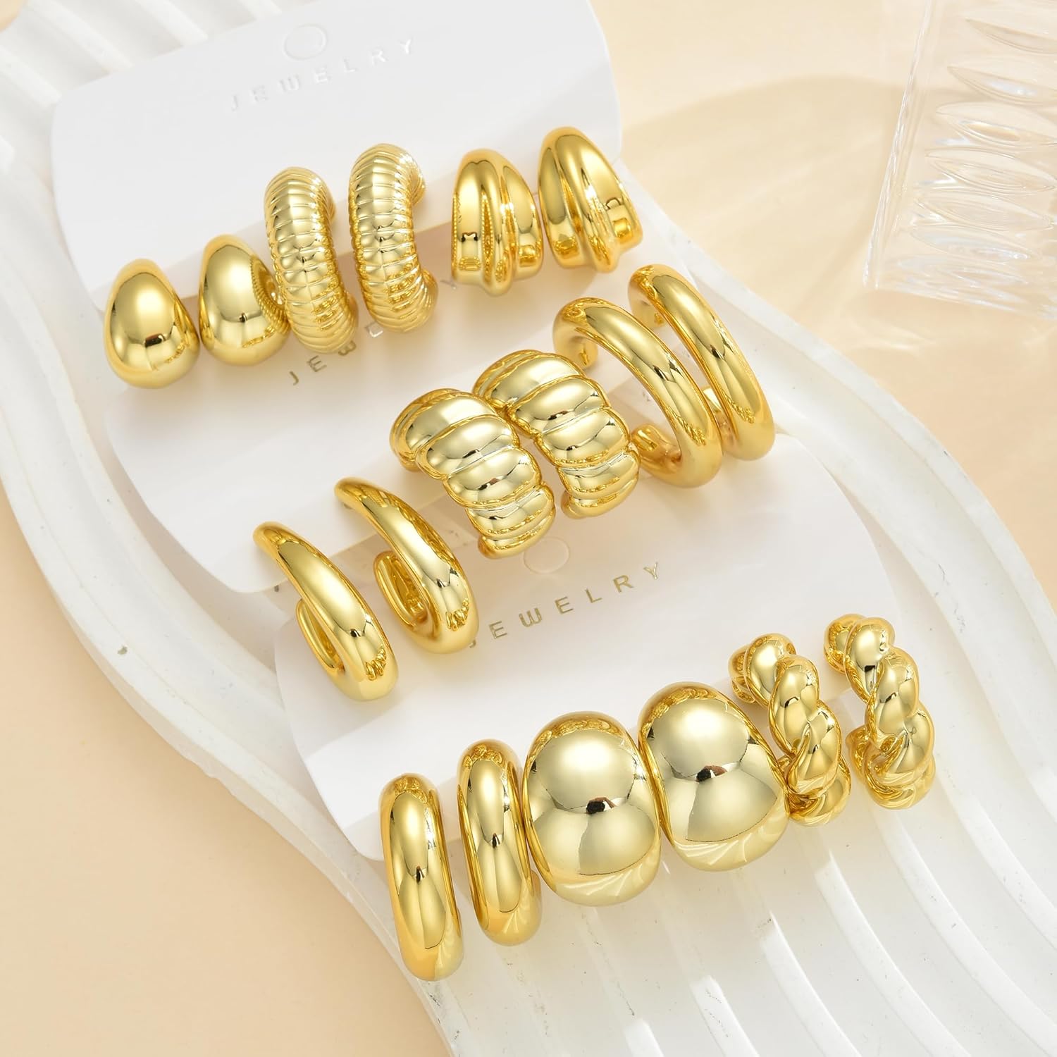 42 Pairs Gold Hoop Earrings Set for Women, Fashion Chunky Pearl Earrings Multipack Twisted Statement Earring Pack, Hypoallergenic Small Big Hoops Earrings for Birthday Party - Image 2