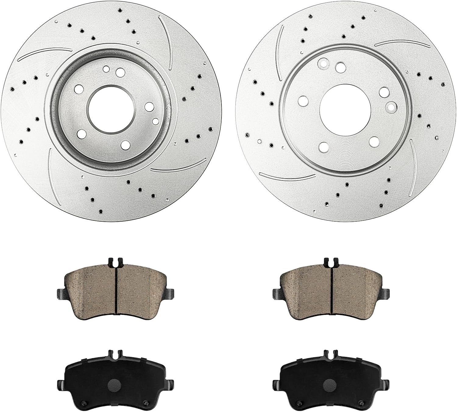 KAX Front Brake Kit, Drilled and Slotted Brake Rotors, Ceramic Brake Pads | Fits Mercedes-Benz C240, C280, C320, C350, CLK320, CLK350, SLK280, SLK300, Automotive Replacement Brake Kit